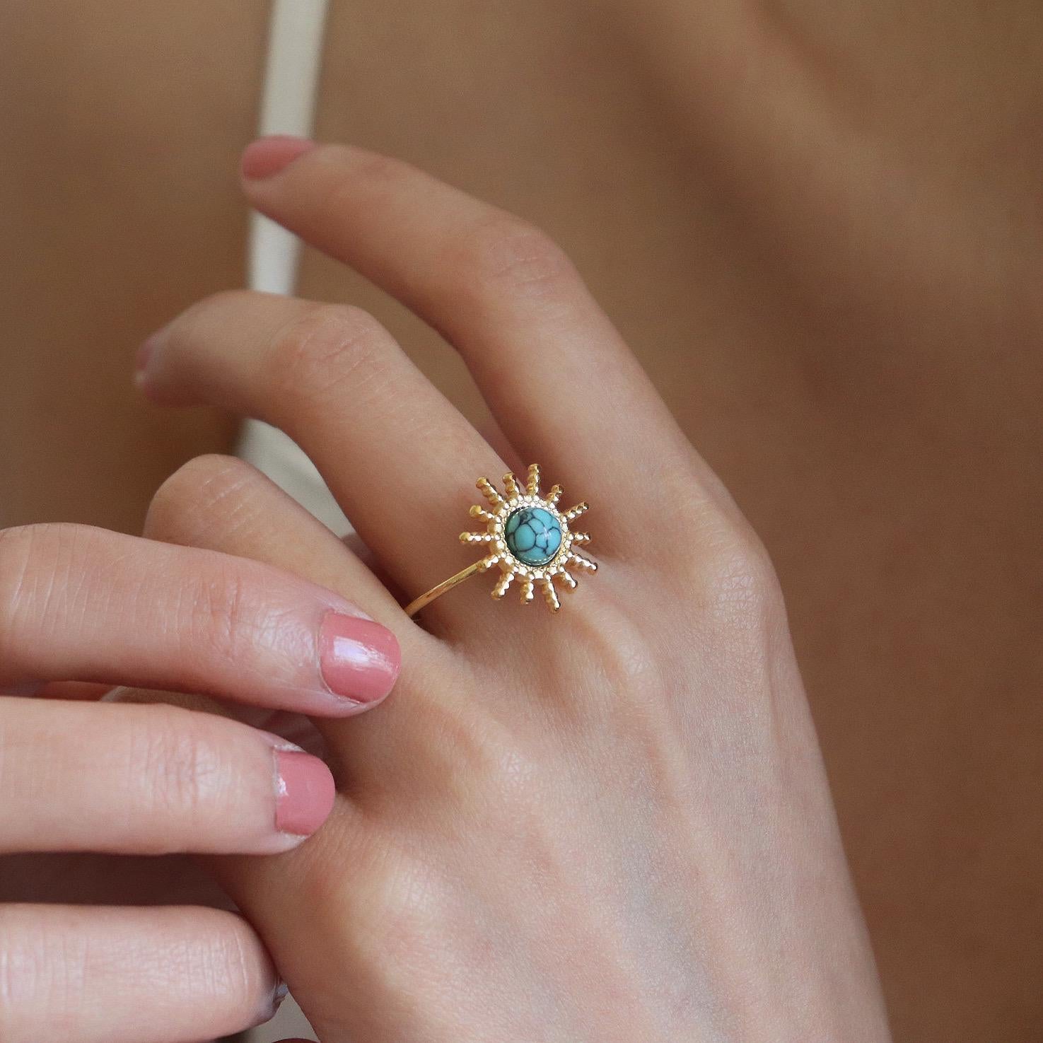 Sun Shaped Blue Gemstone Ring