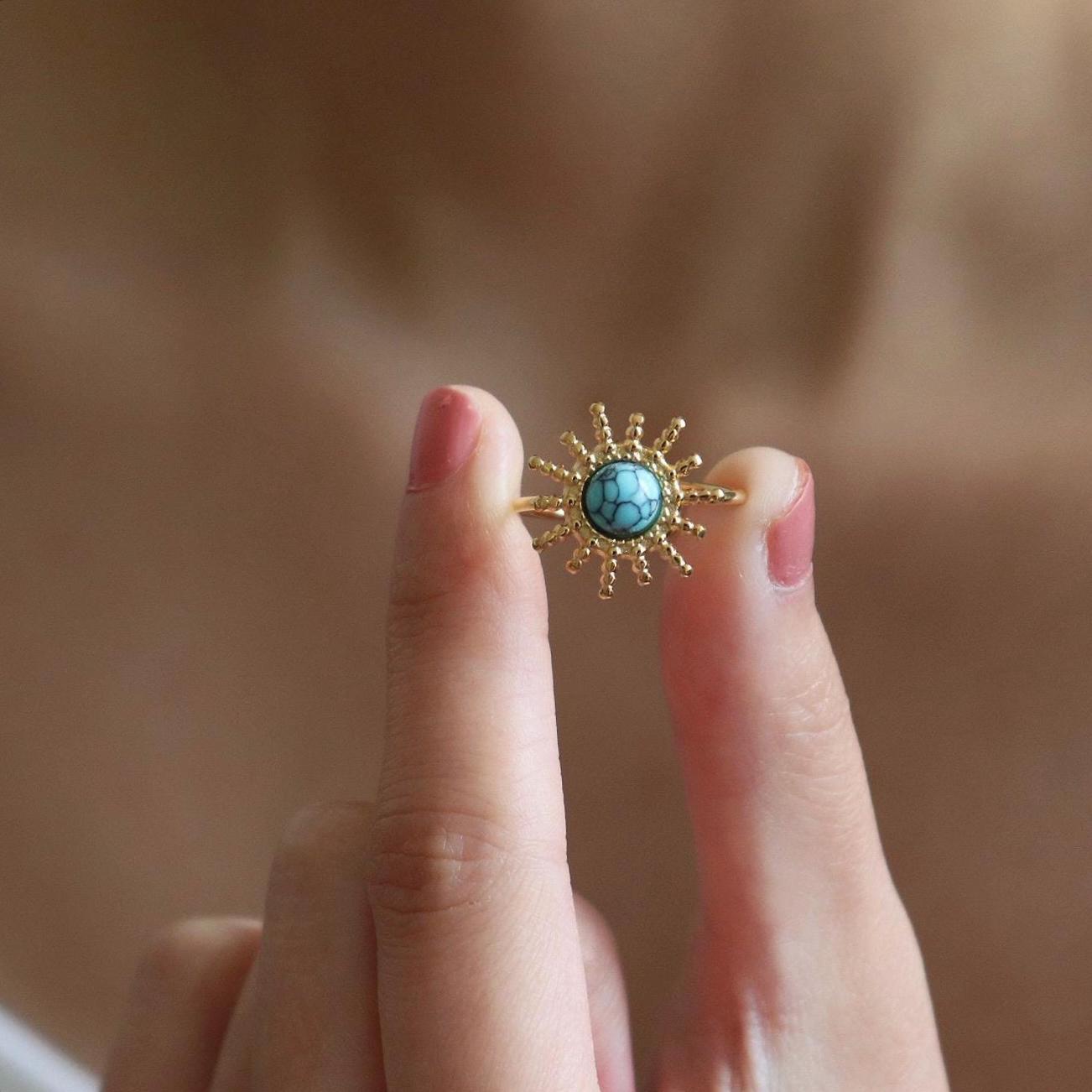Sun Shaped Blue Gemstone Ring