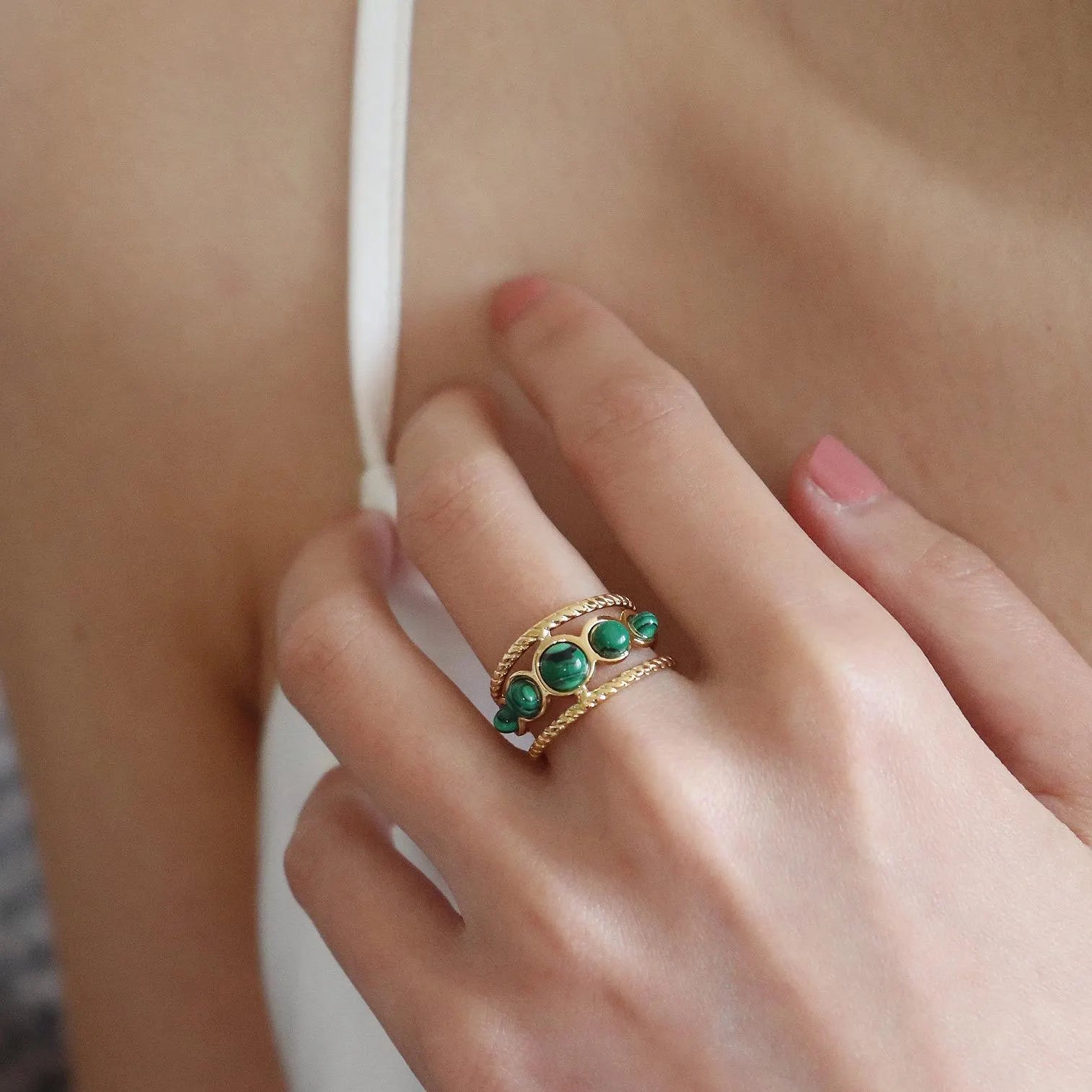 Boho Green Gemstone Open Ring