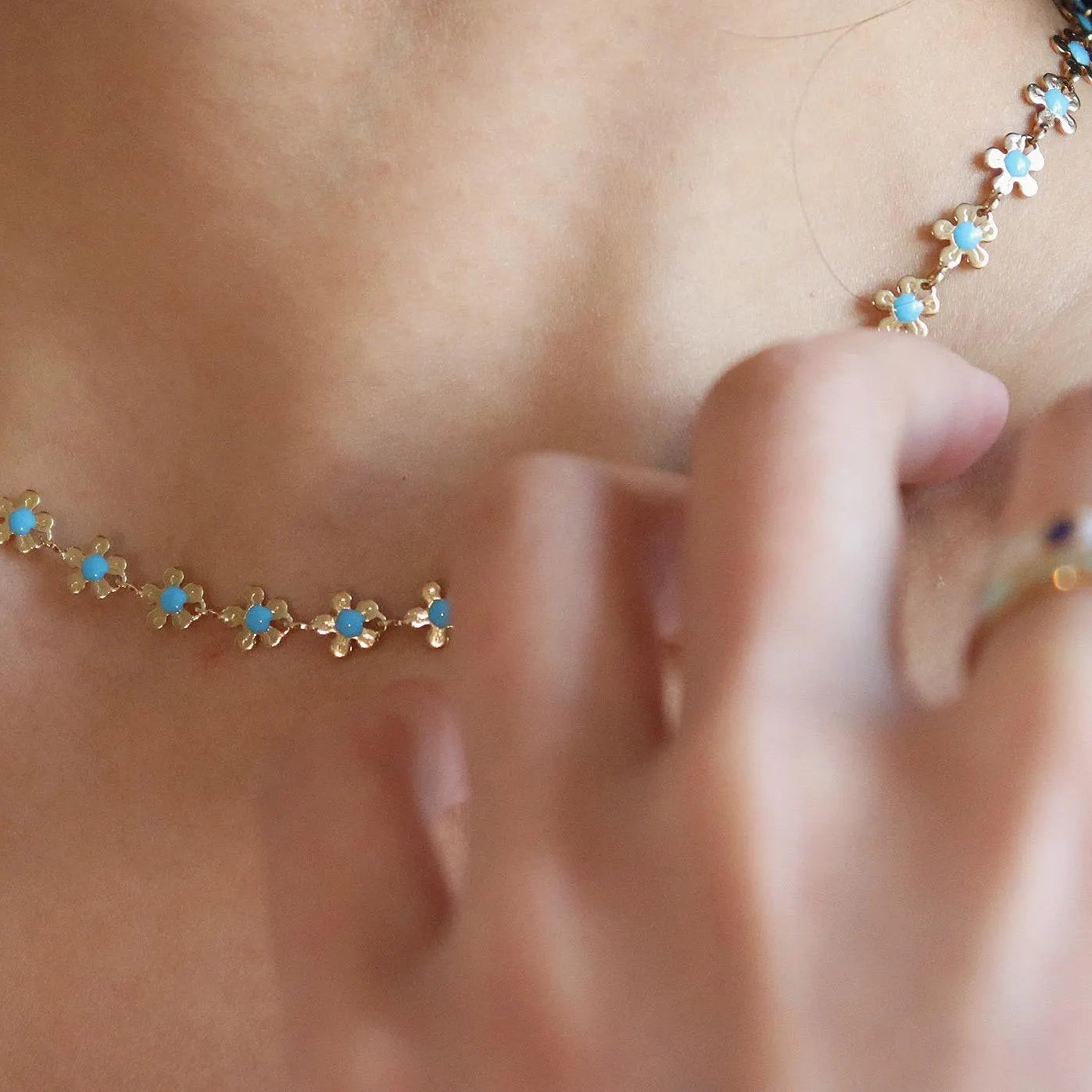 Gold Blue Flower Necklace