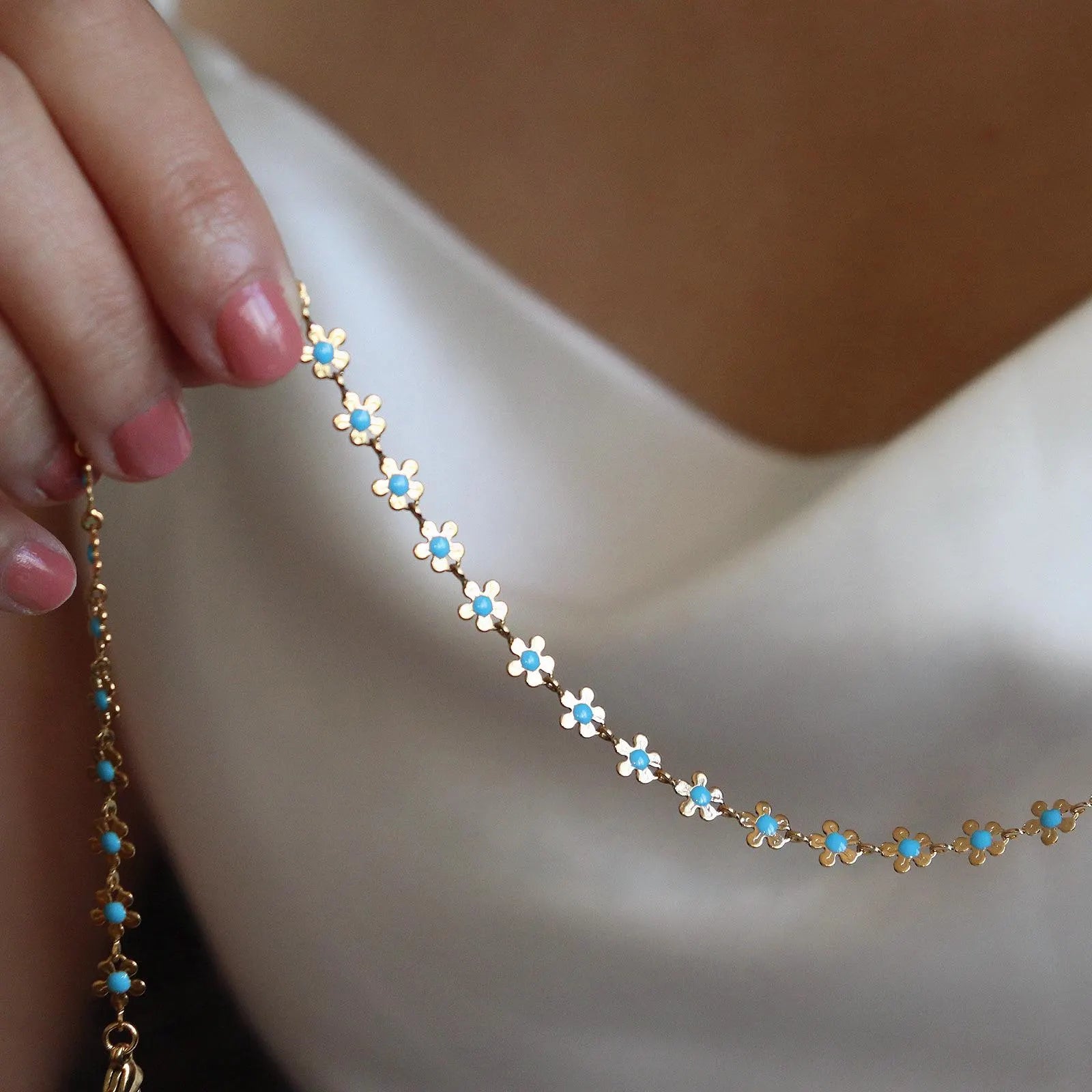 Gold Blue Flower Necklace