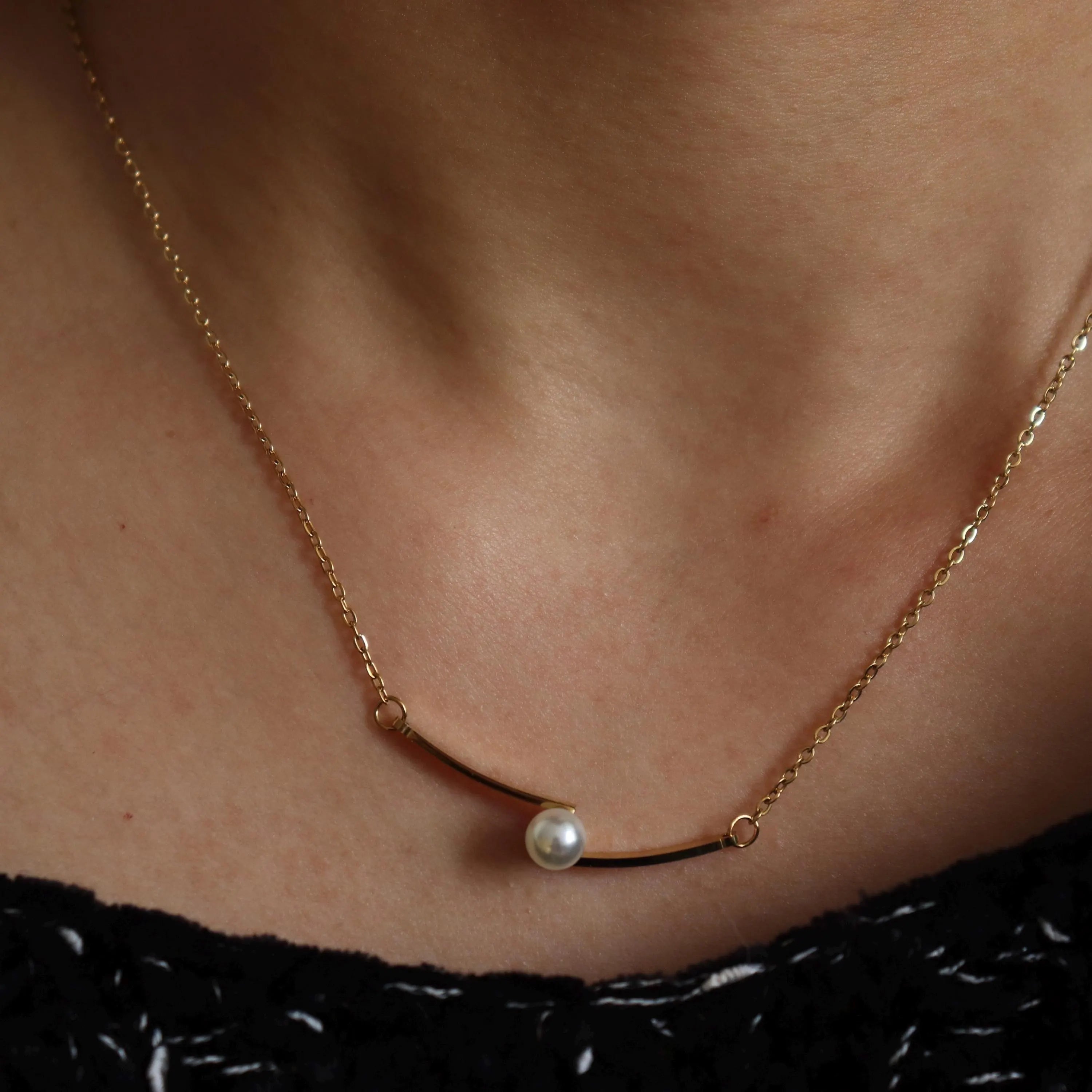 Minimalist Pearl Charm Necklace