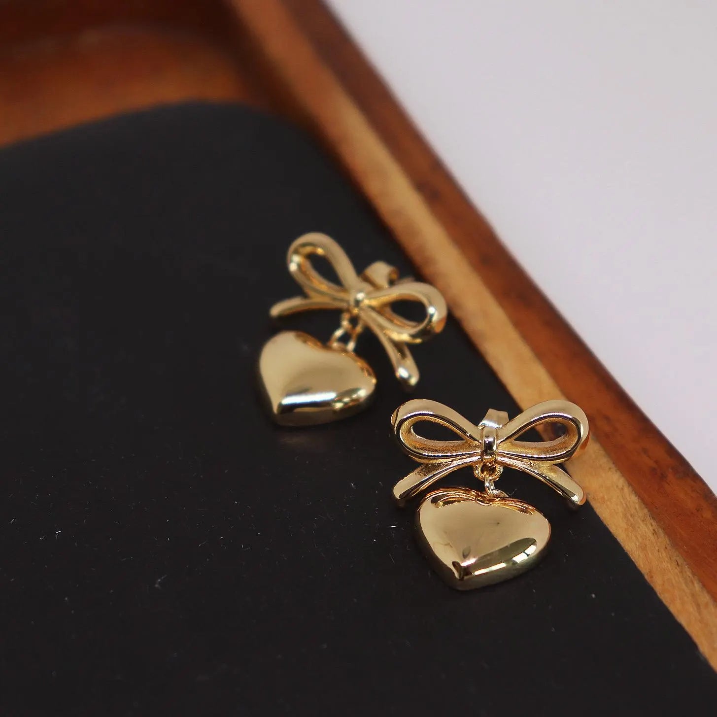 Ribbon Bow Heart Dangle Earrings