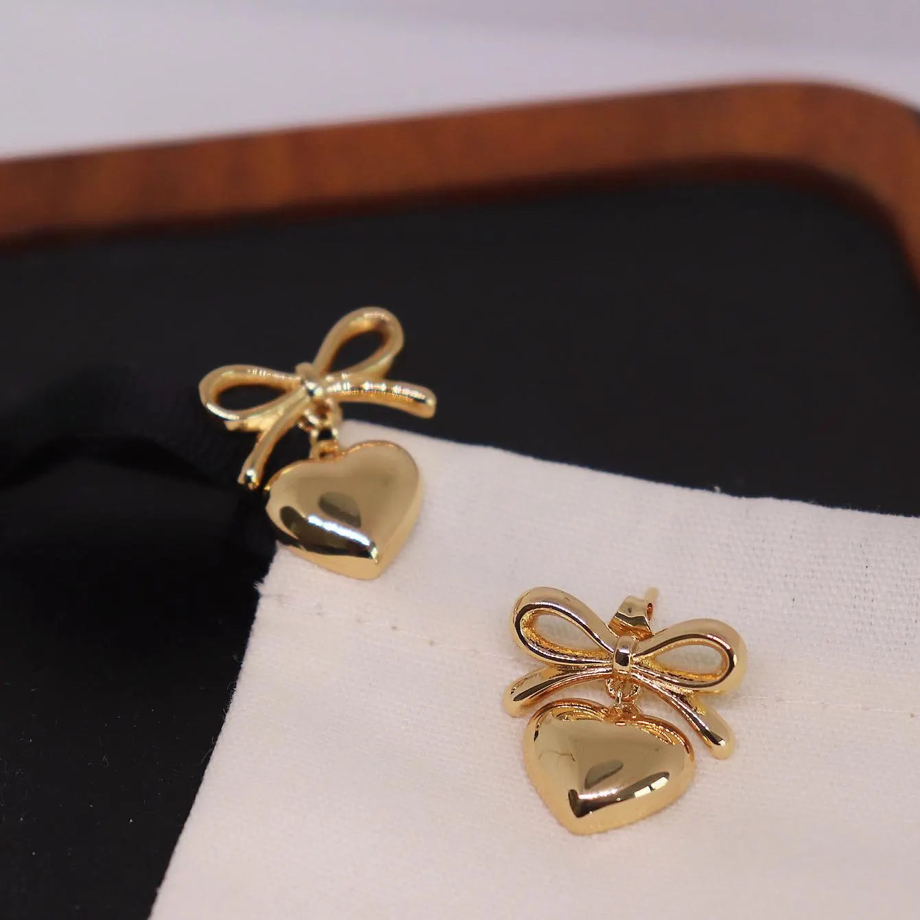 Ribbon Bow Heart Dangle Earrings