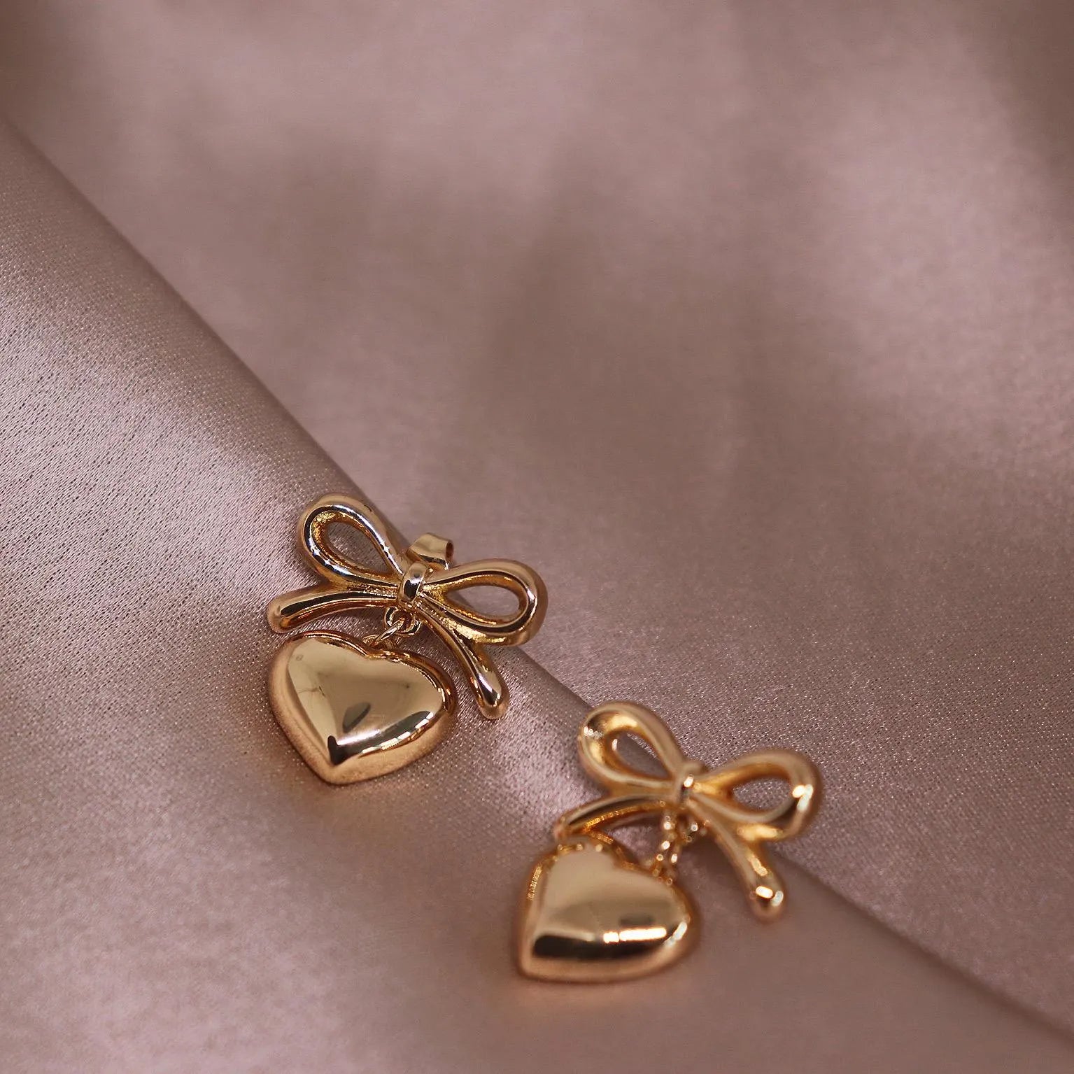 Ribbon Bow Heart Dangle Earrings