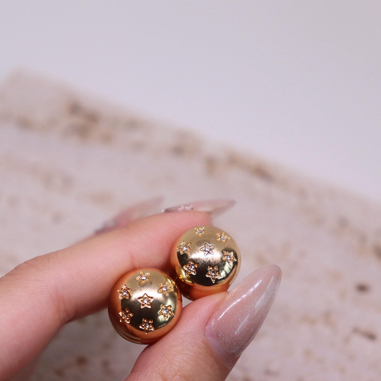 Gold Dome Ball Clip On Earrings