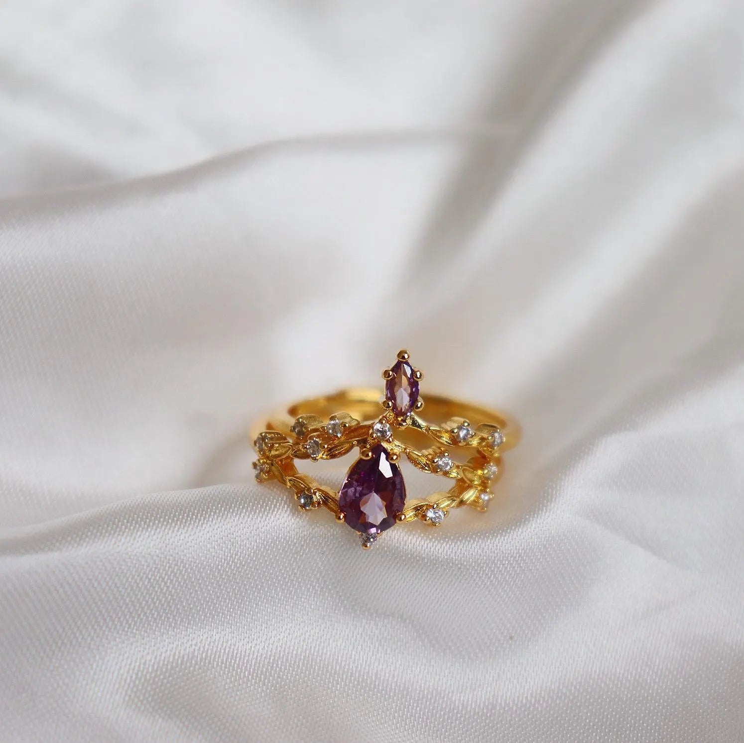 Dainty Amethyst Ring Set