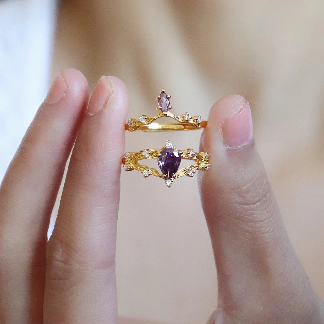 Dainty Amethyst Ring Set