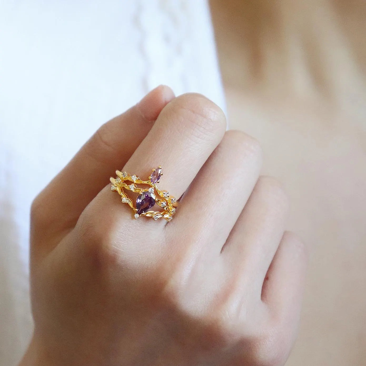 Dainty Amethyst Ring Set