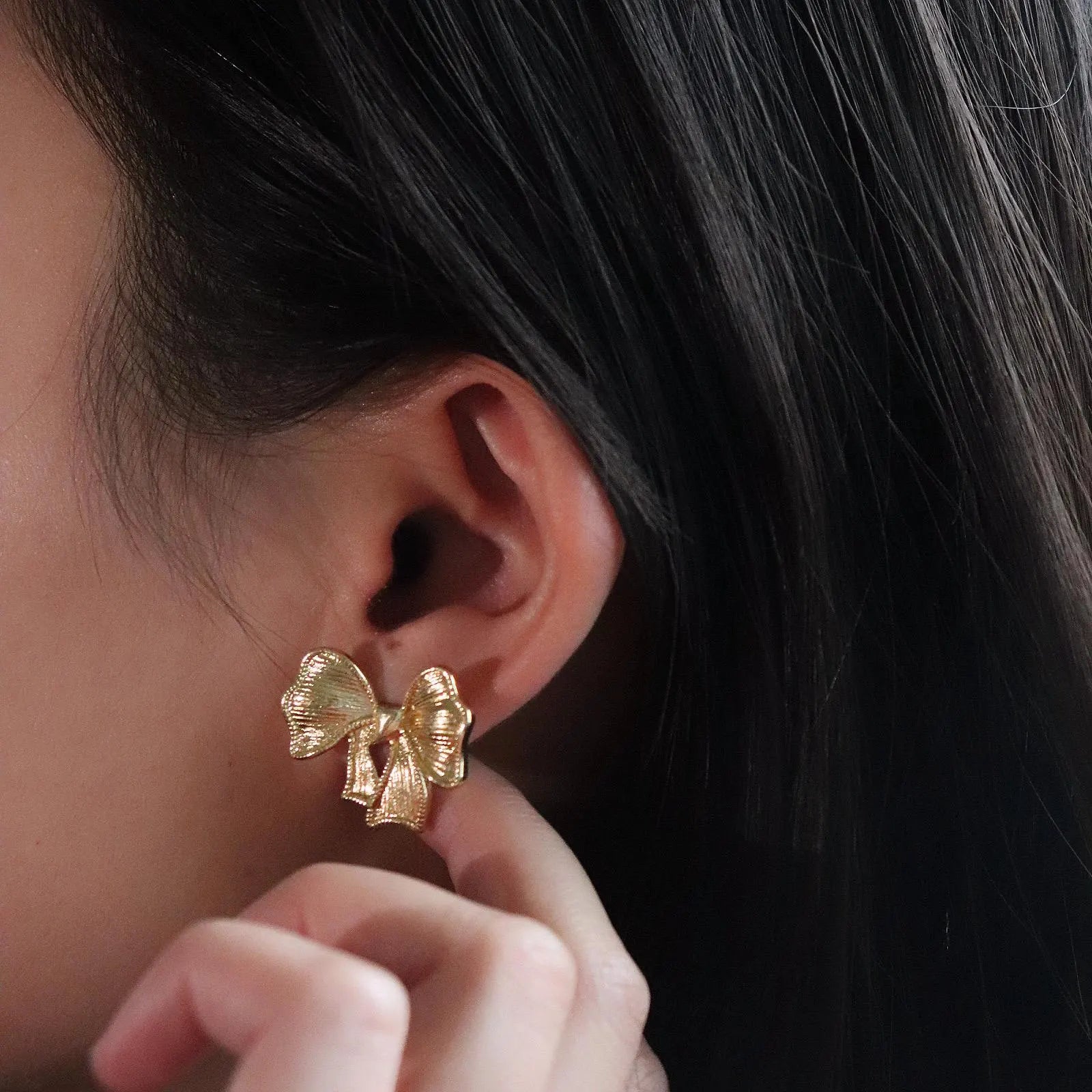 Textured Ribbon Bow Stud Earrings