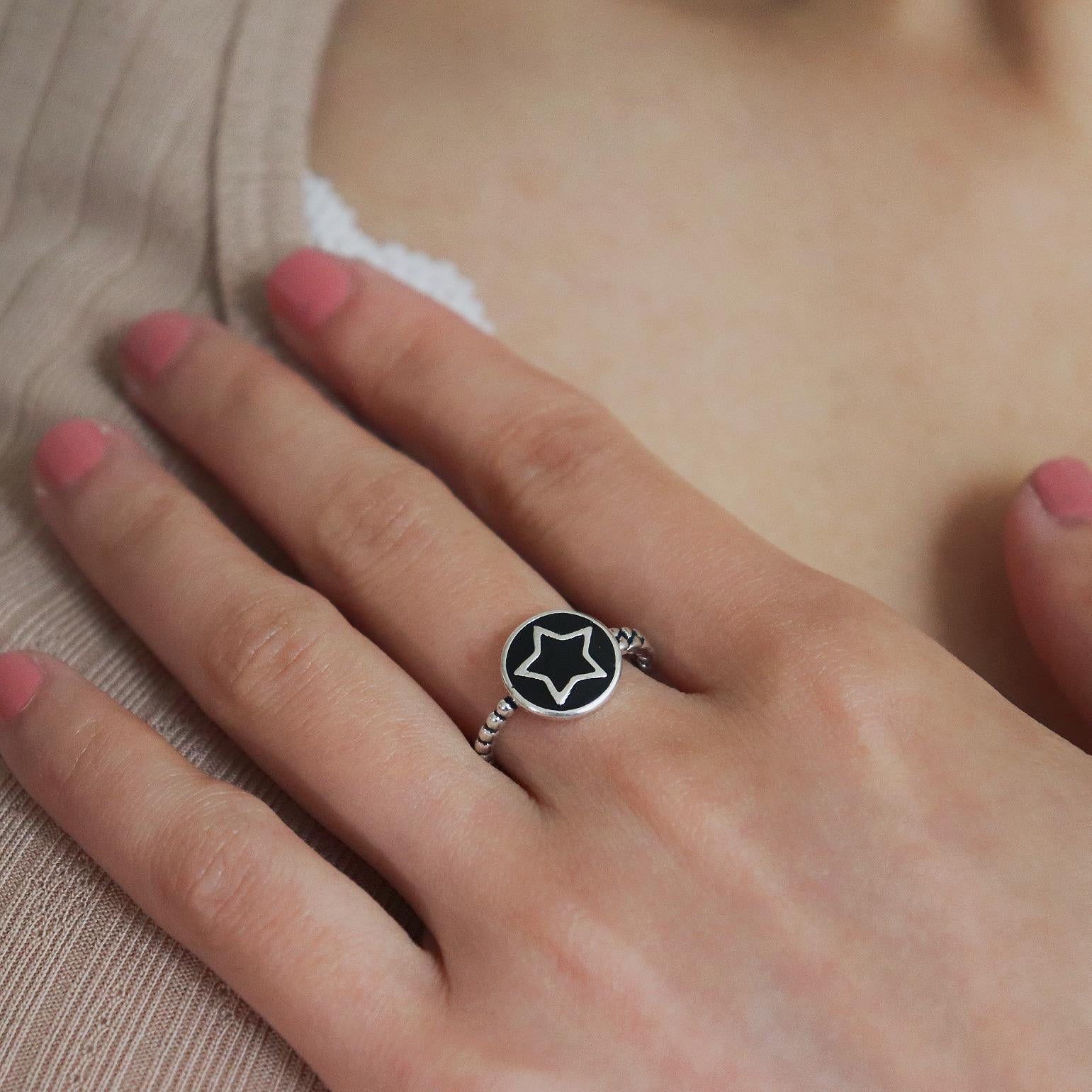 Vintage Black Star Open Ring