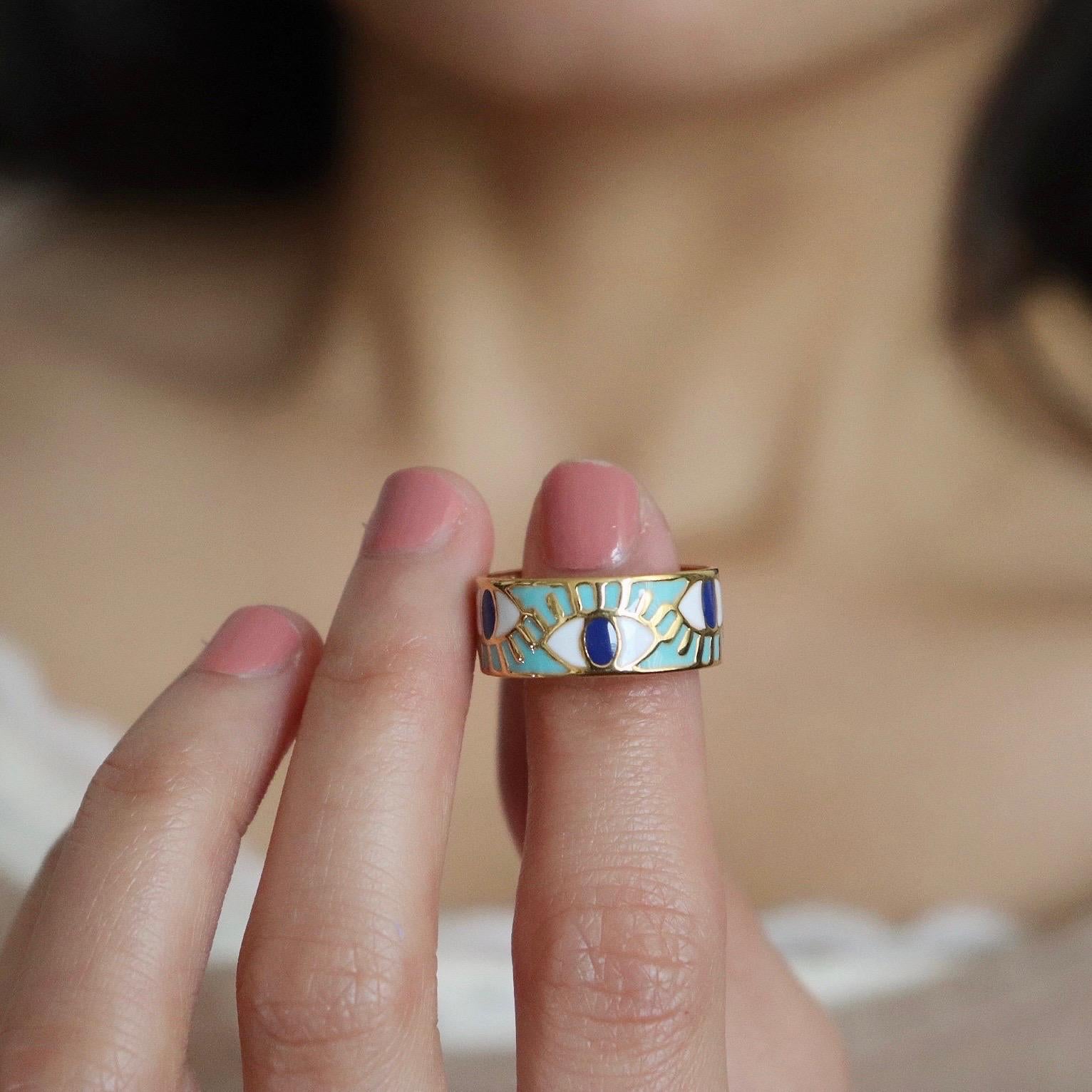 Evil Eye Enamel Open Ring