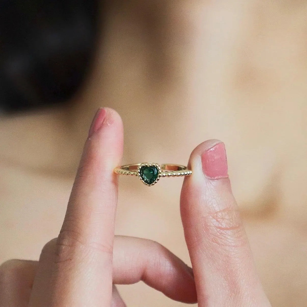 Dainty Emerald Heart Gold Ring