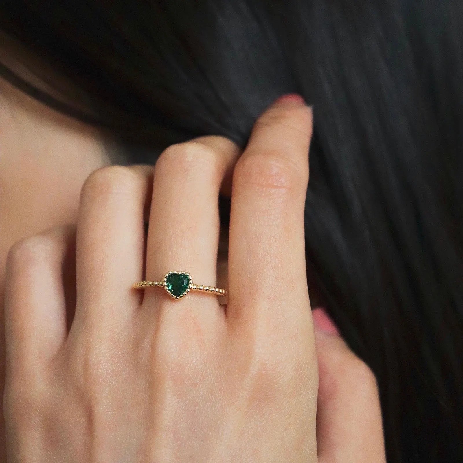 Dainty Emerald Heart Gold Ring