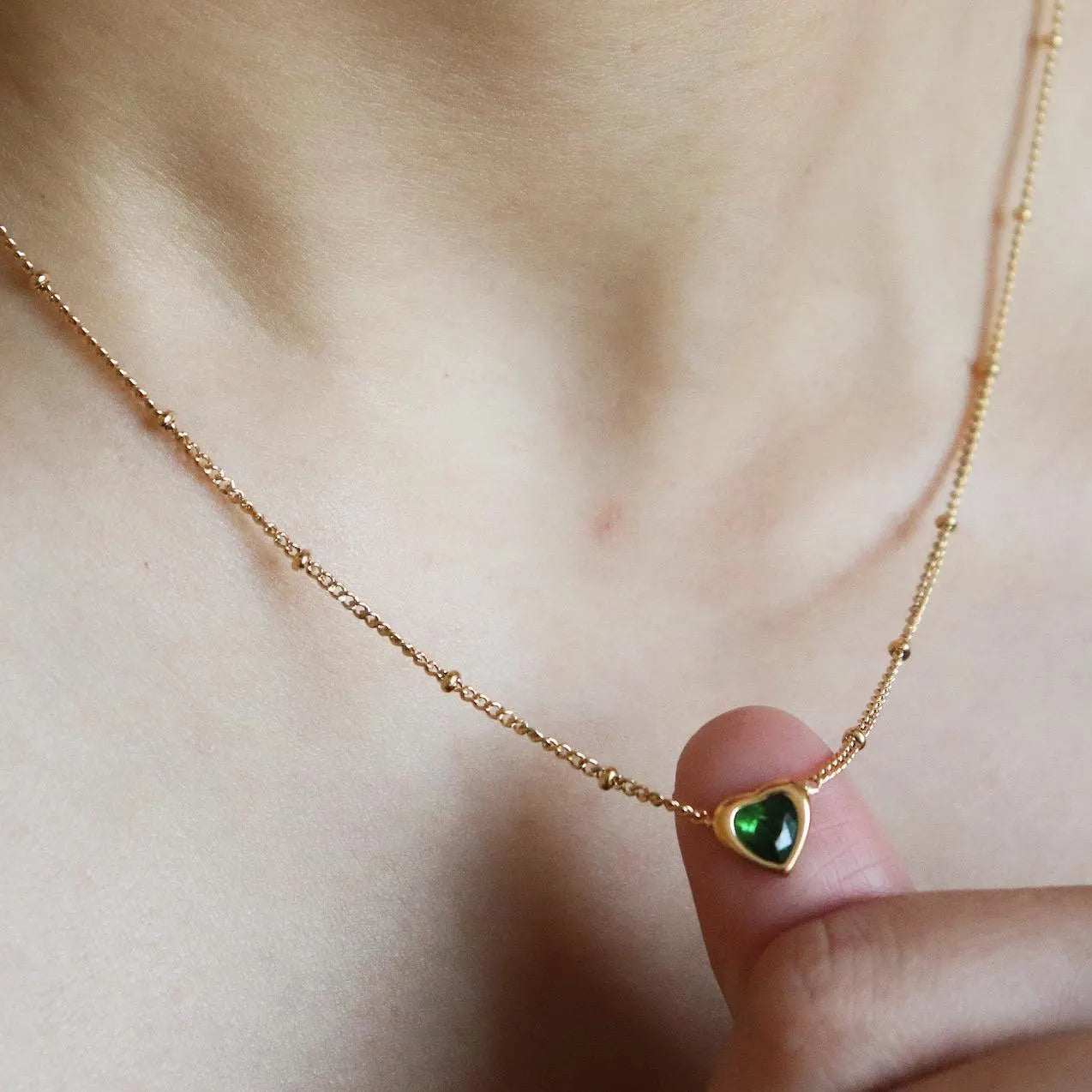 Emerald Heart Shaped Charm Necklace