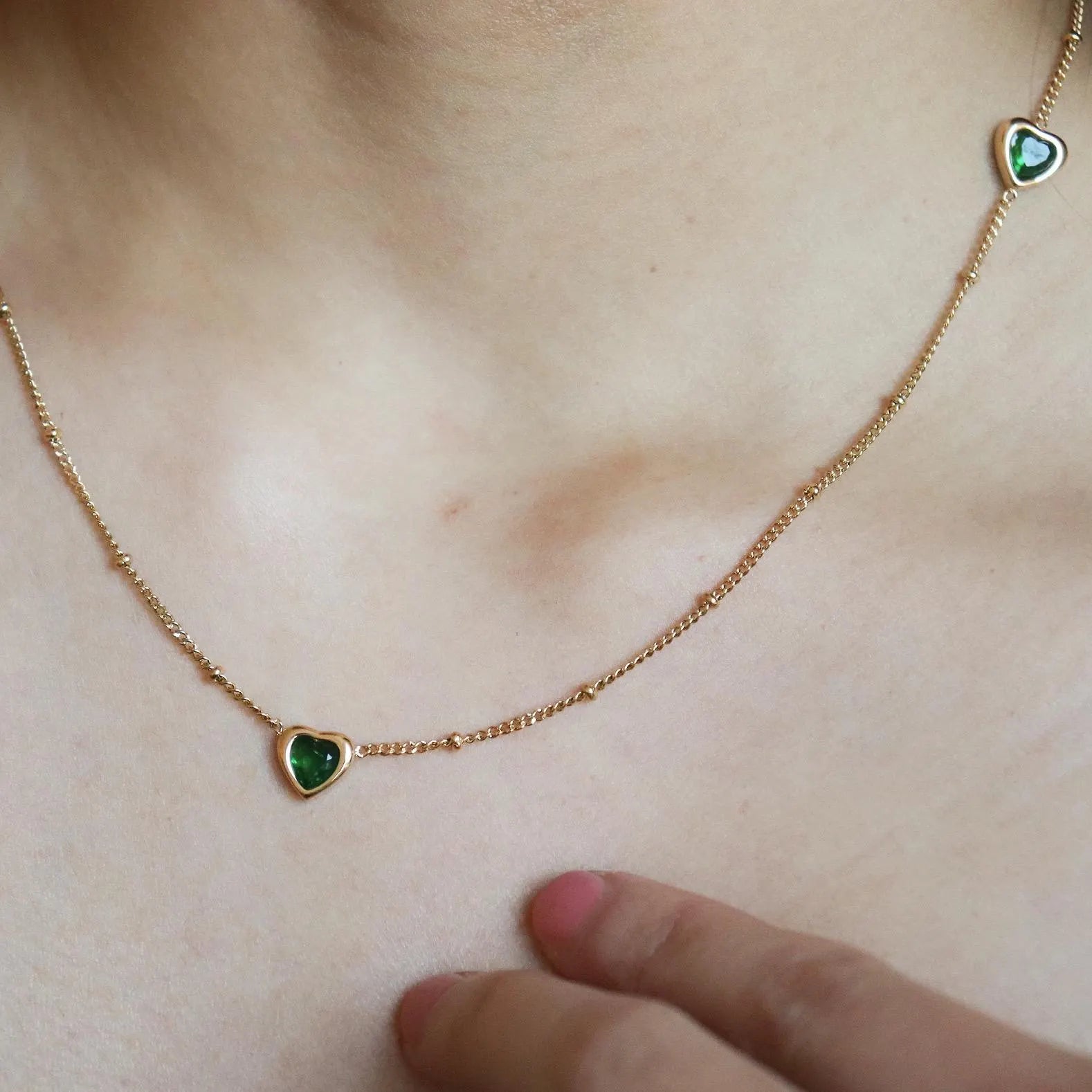 Emerald Heart Shaped Charm Necklace