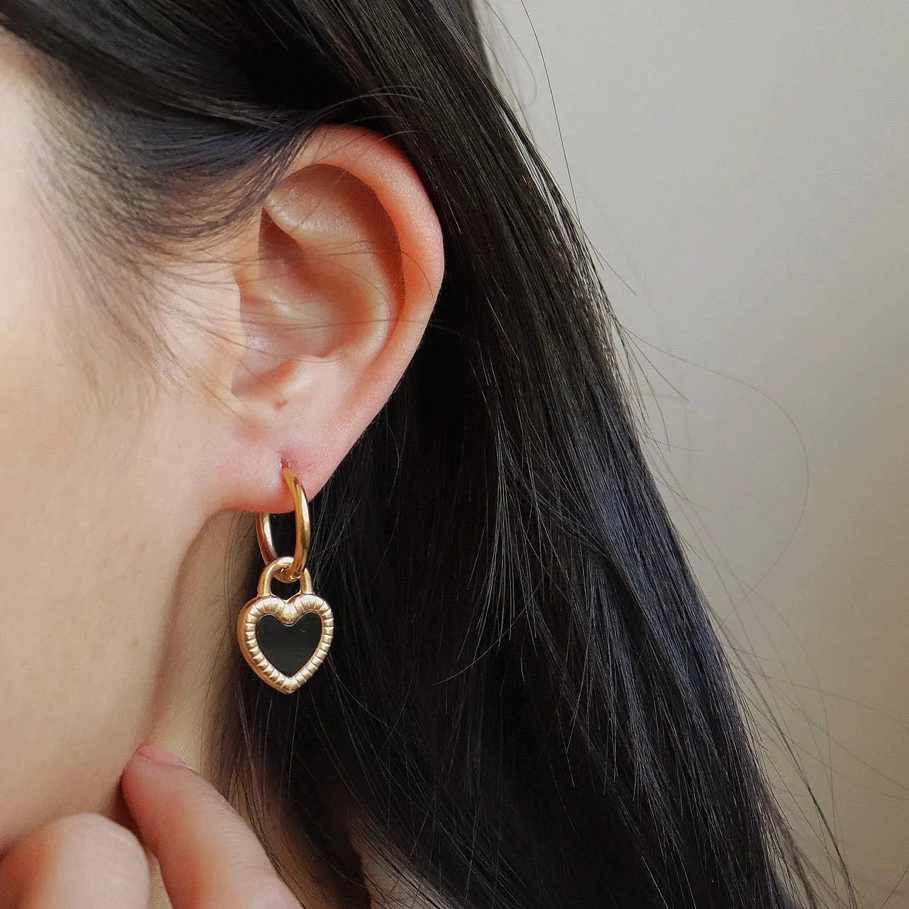 Dangle Heart Charm Hoop Earrings