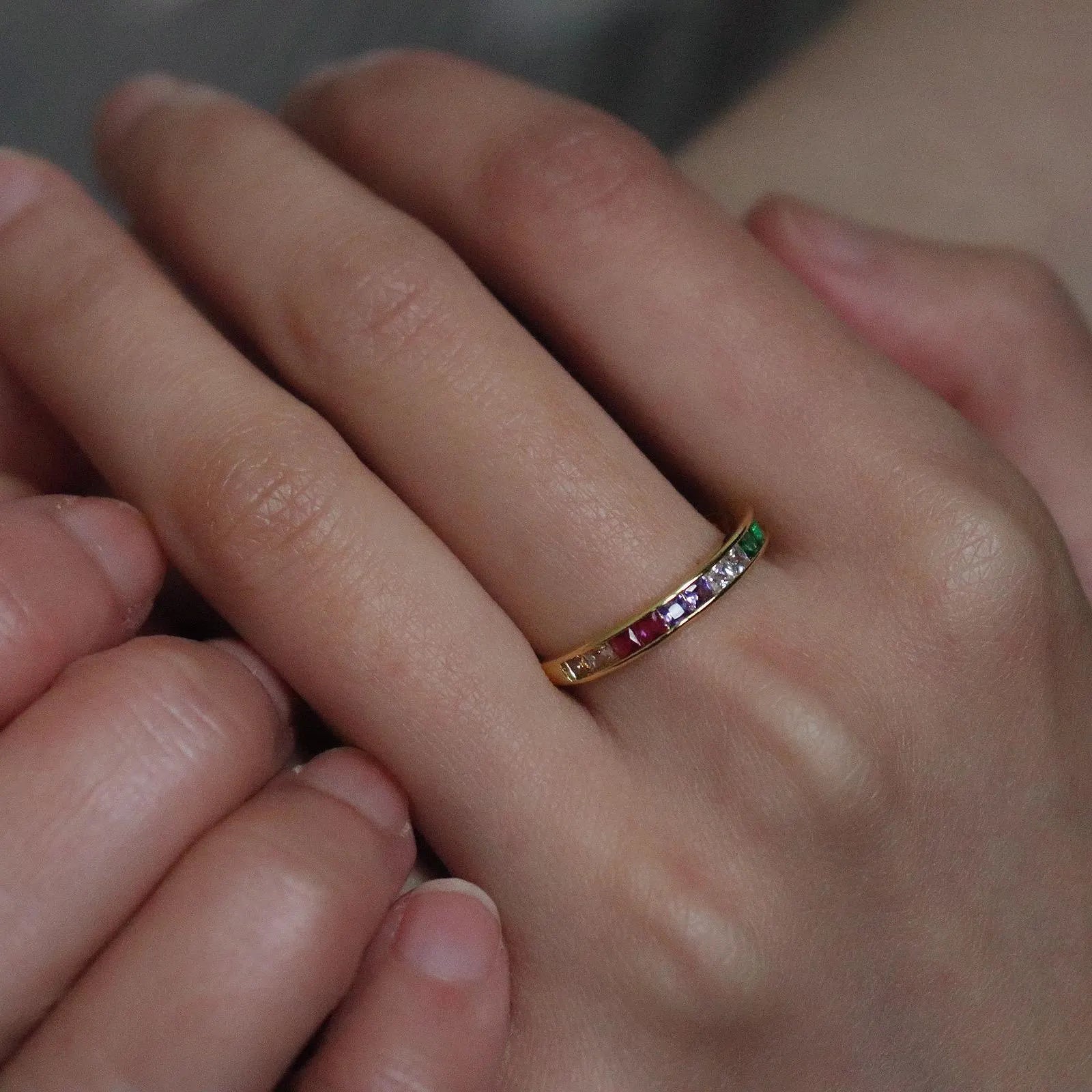 Dainty Rainbow Sapphire Half Eternity Ring MR080