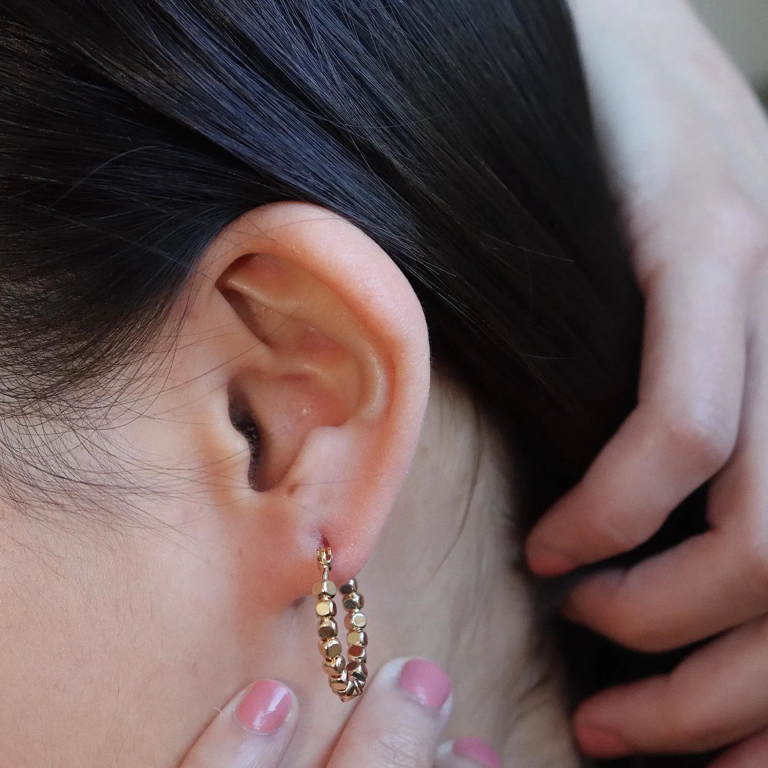 Minimalist Beaded Hoop Earrings in Gold & Silver