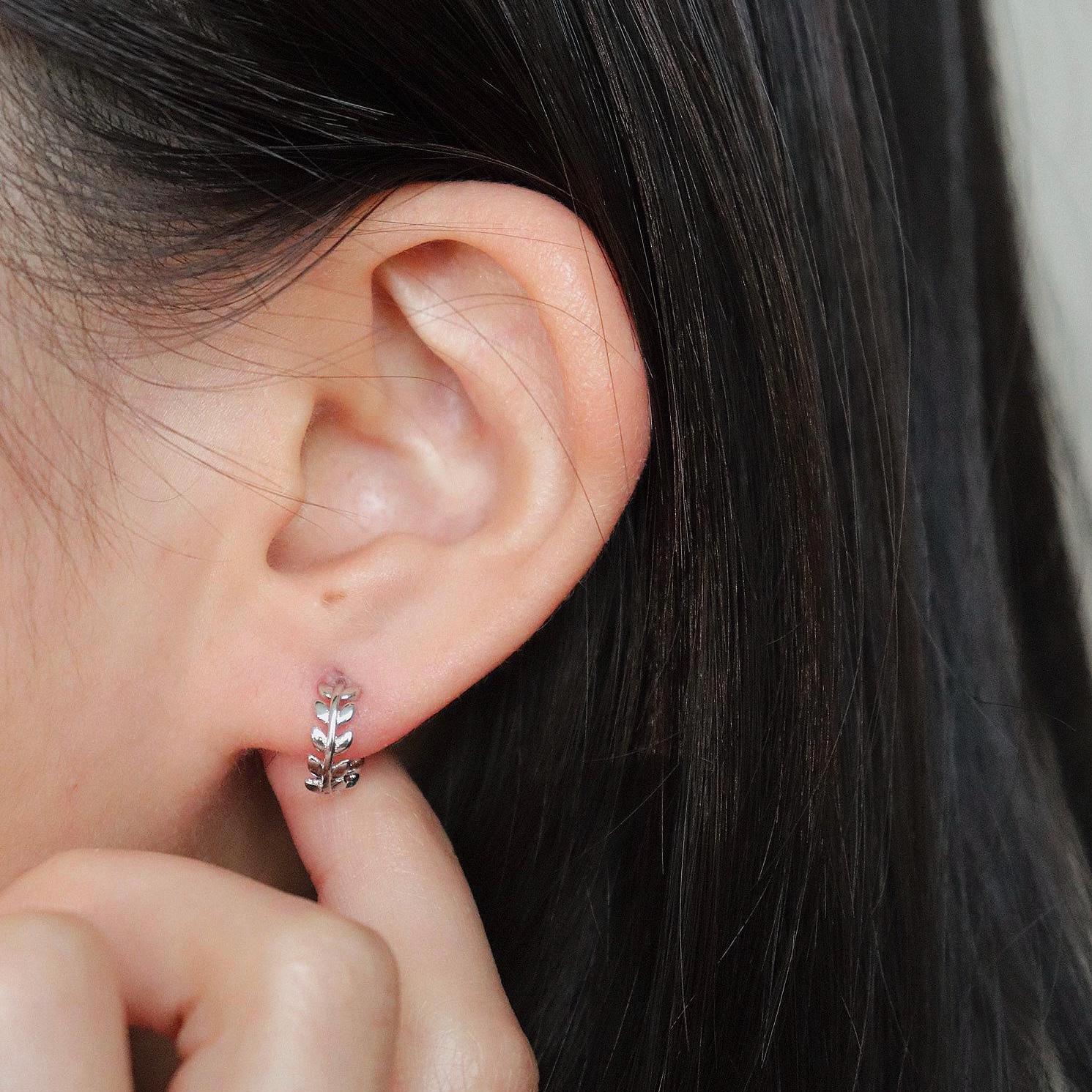 Minimalist Leaf Huggie Hoop Earrings