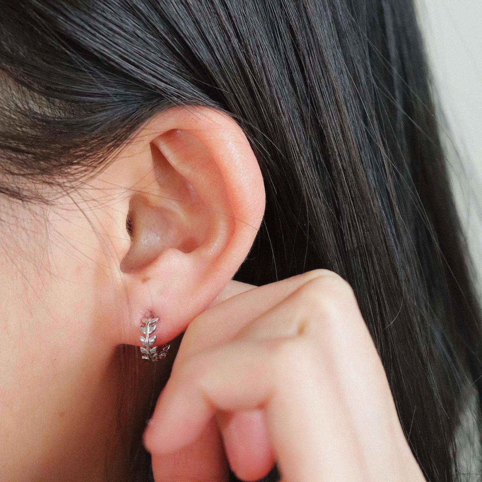 Minimalist Leaf Huggie Hoop Earrings