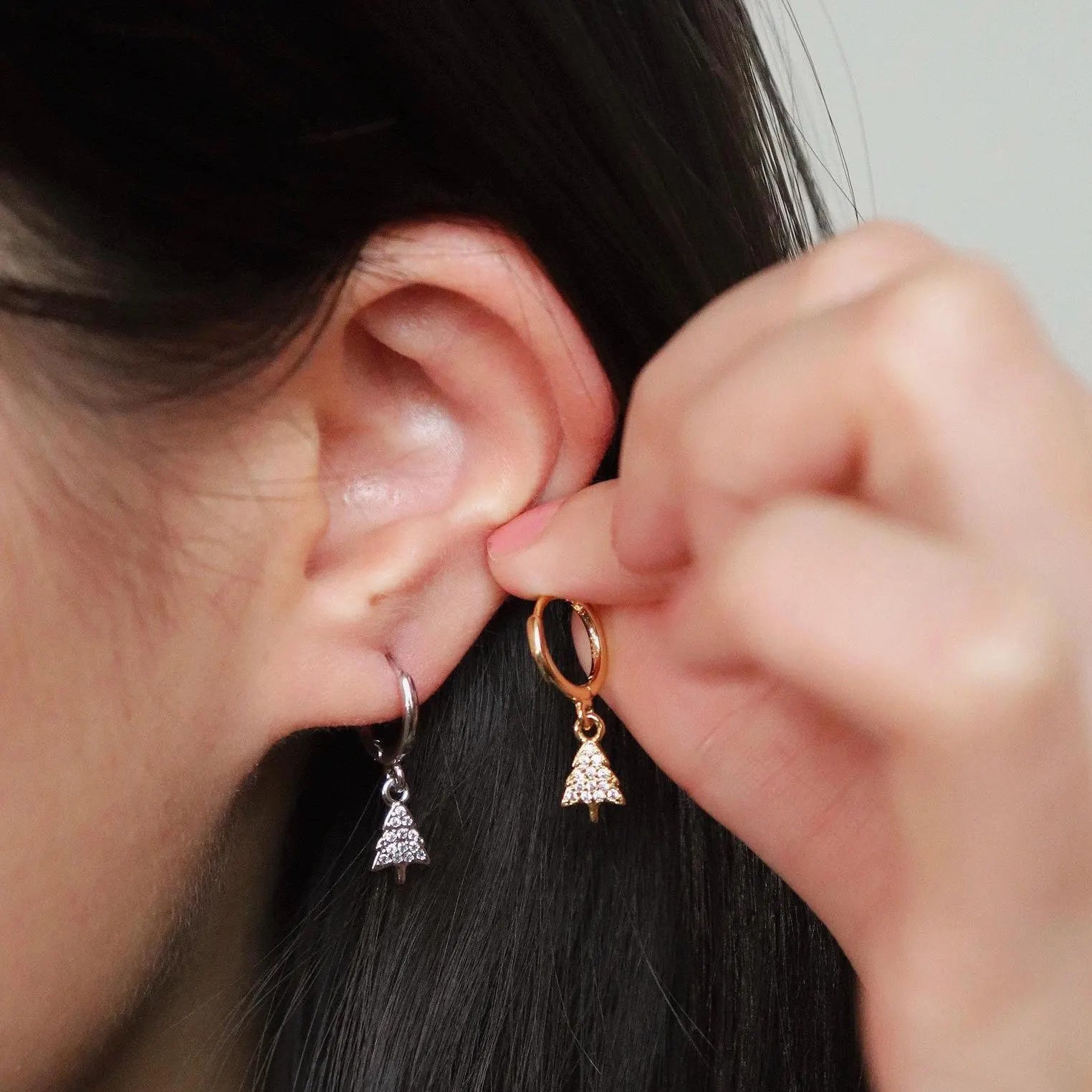Dainty Christmas Tree Hoop Earrings