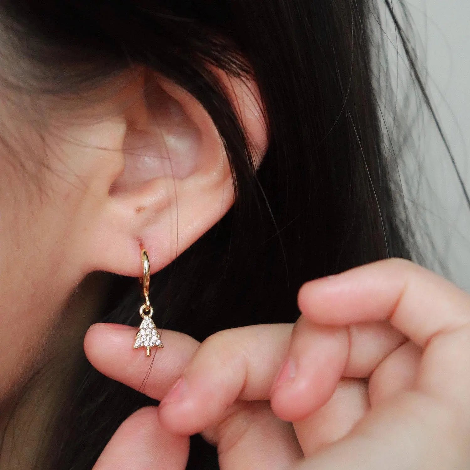 Dainty Christmas Tree Hoop Earrings