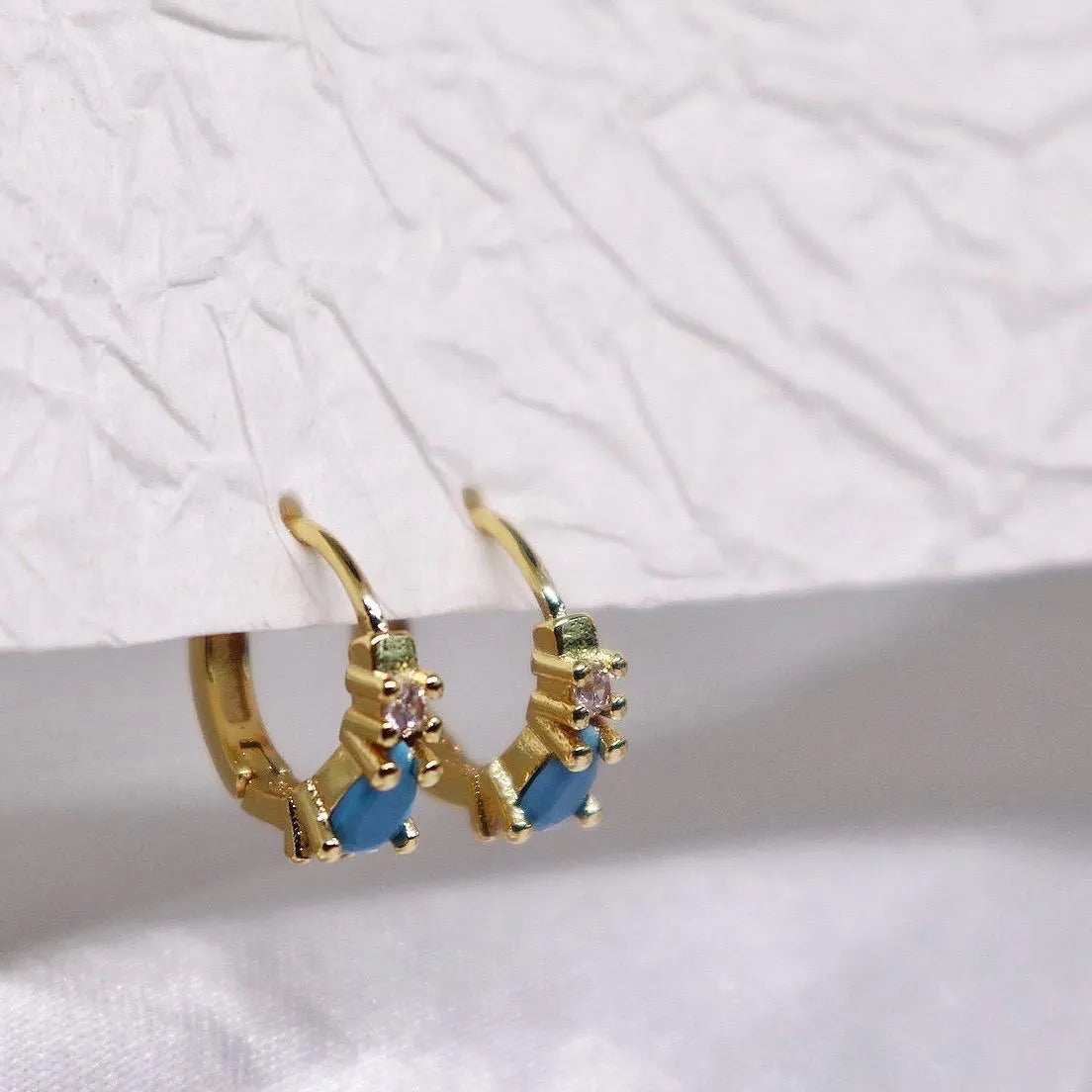 Dainty Turquoise Huggie Hoop Earrings,