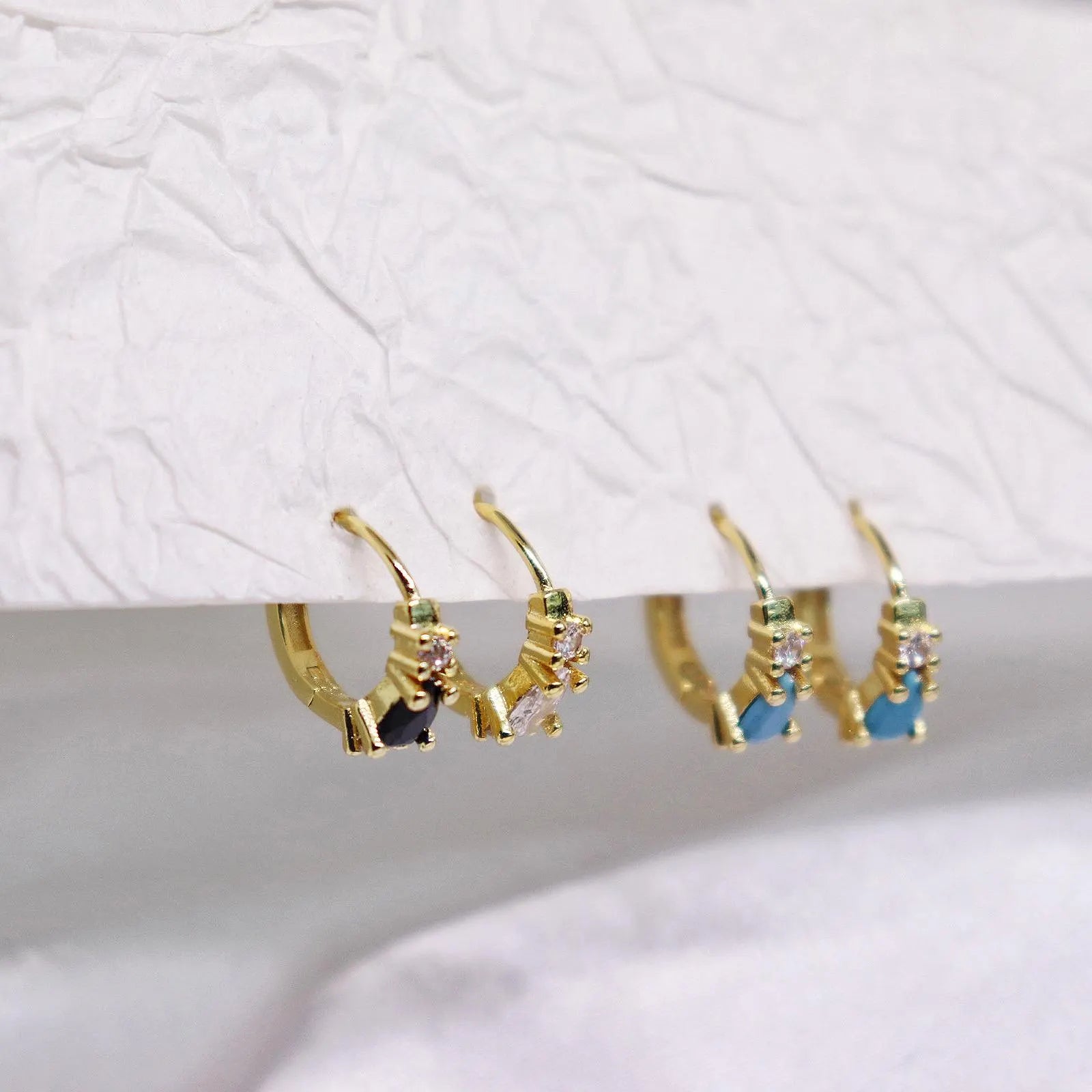 Dainty Turquoise Huggie Hoop Earrings,