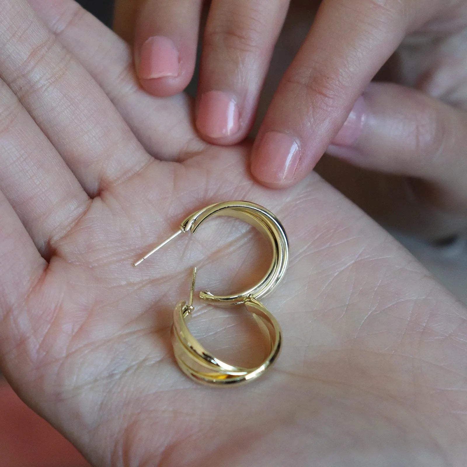 Twisted Triple Hoop Stud Earrings