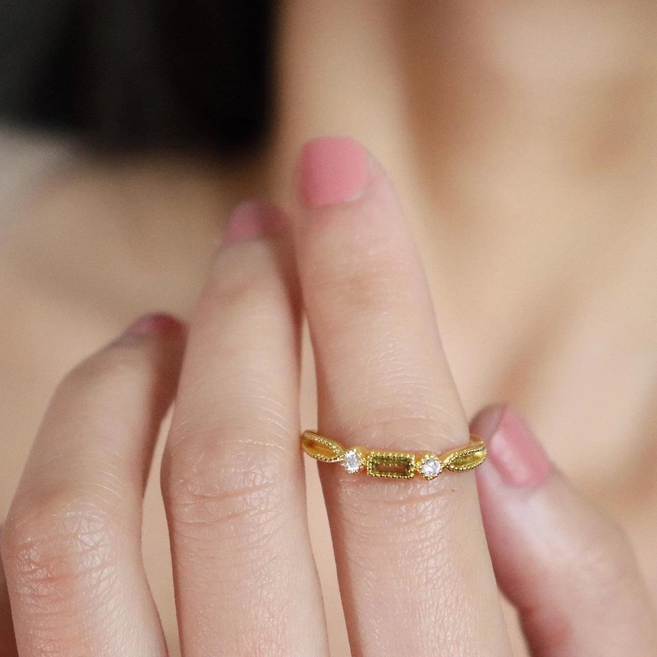 Dainty Peridot Gold Ring