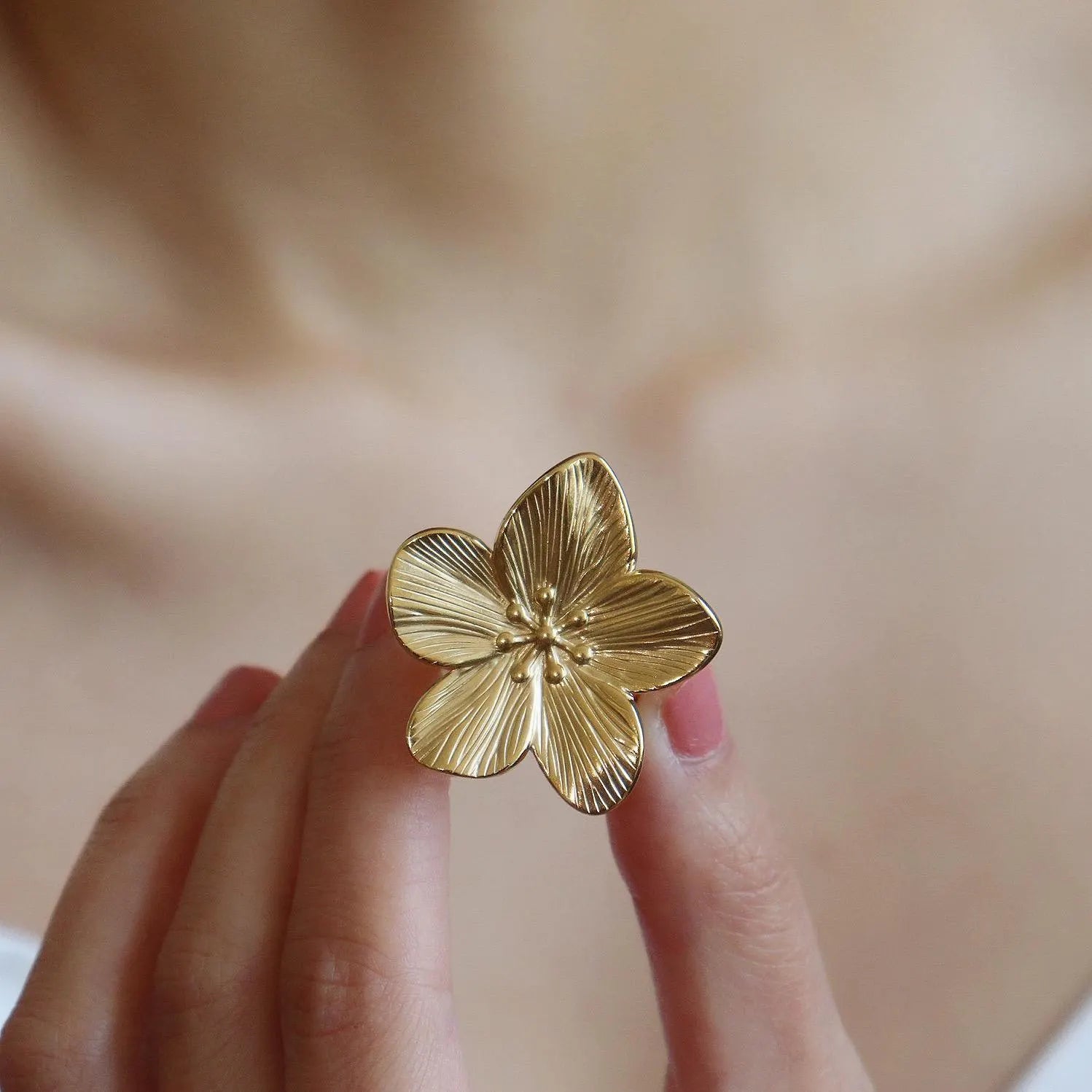 Golden Flower Open Ring