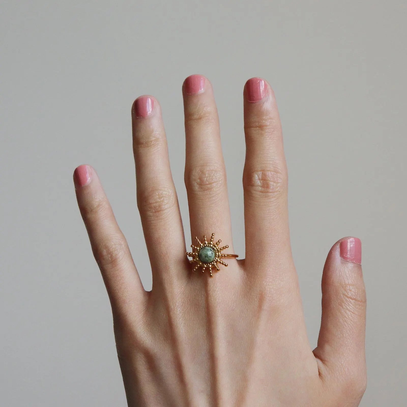 Sun Shaped Green Gemstone Ring