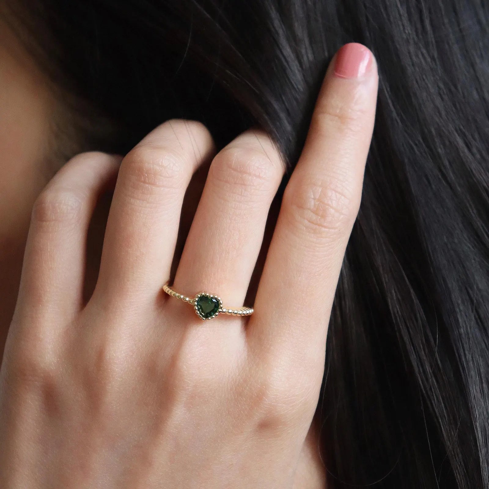 Dainty Emerald Heart Gold Ring