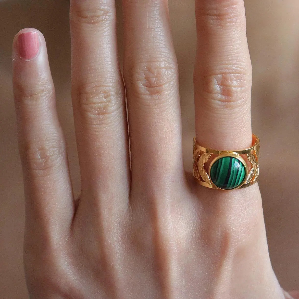 Vintage Green Gemstone Leaf Ring