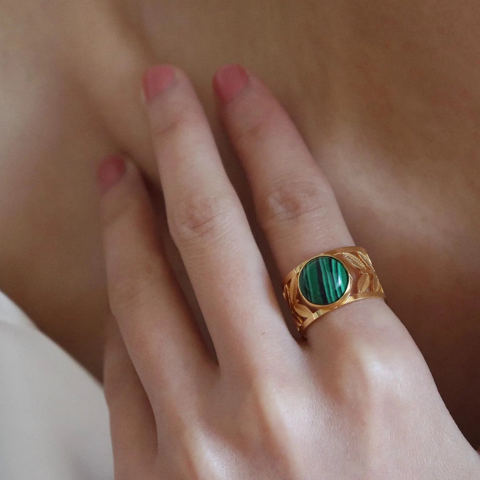 Vintage Green Gemstone Leaf Ring