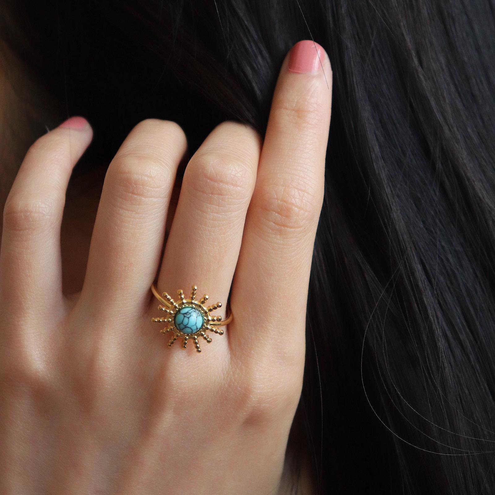 Sun Shaped Blue Gemstone Ring