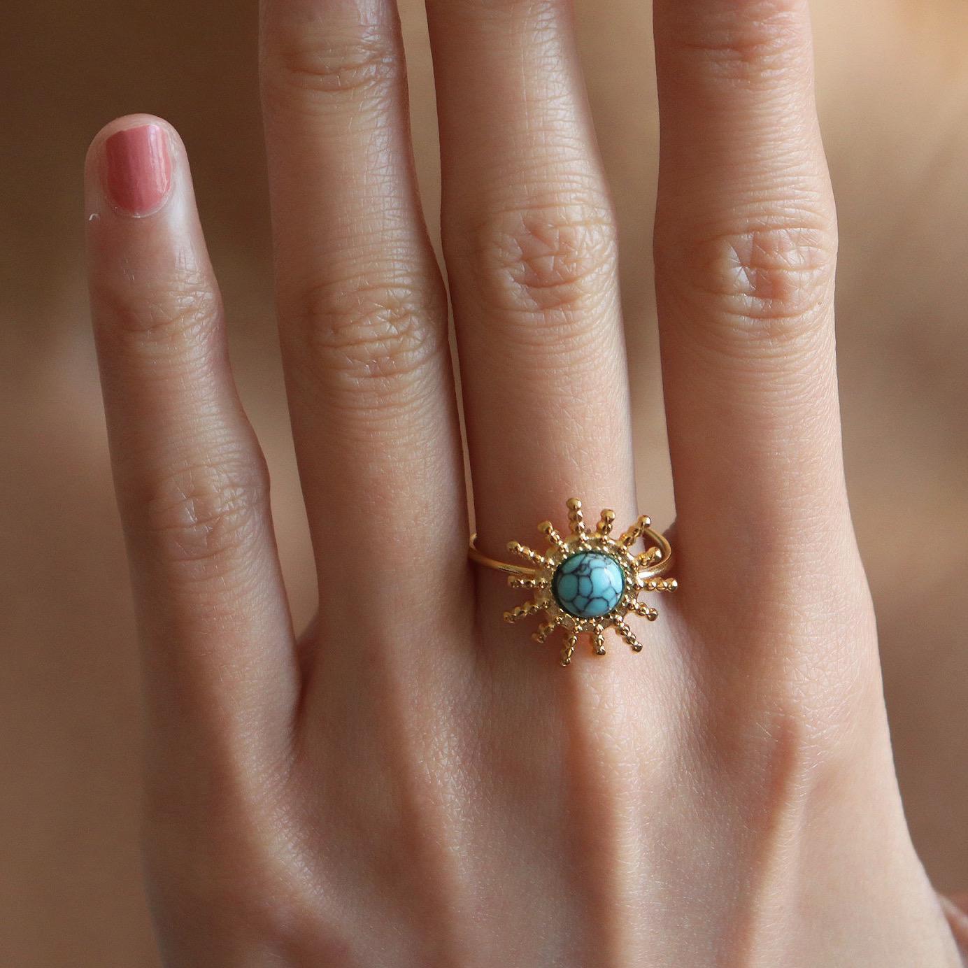 Sun Shaped Blue Gemstone Ring