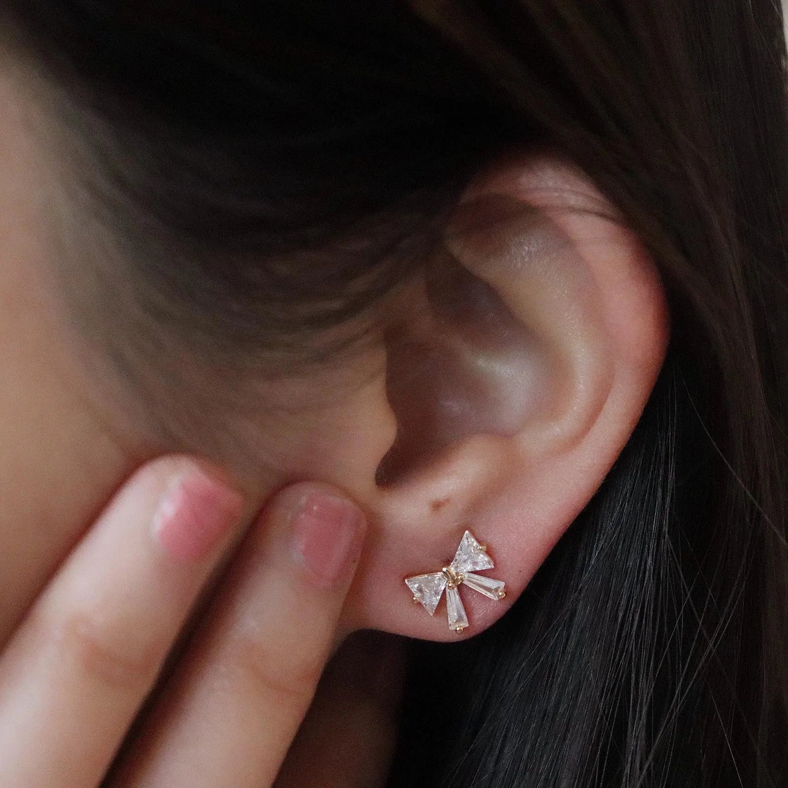 Diamond Ribbon Bow Stud Earrings