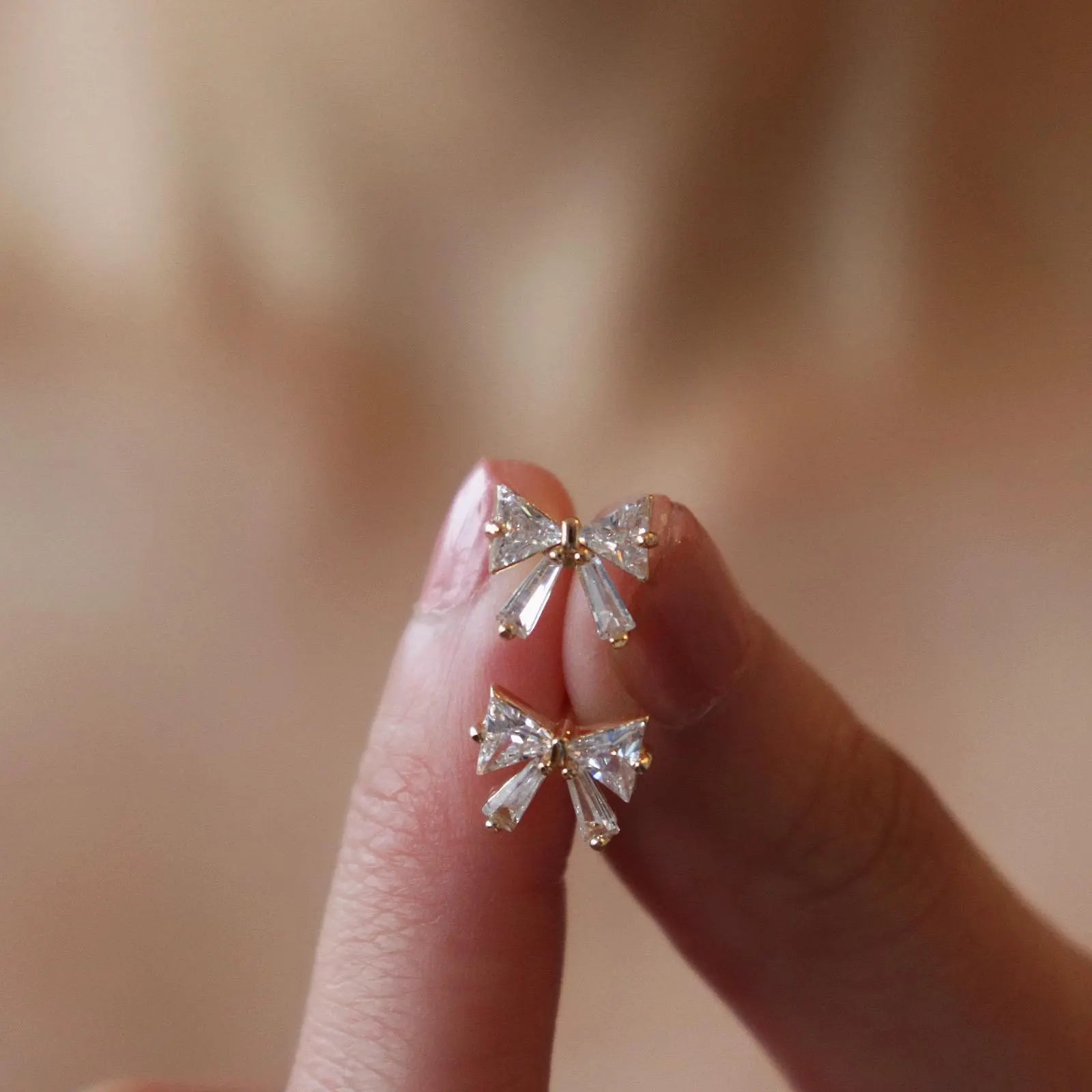 Diamond Ribbon Bow Stud Earrings