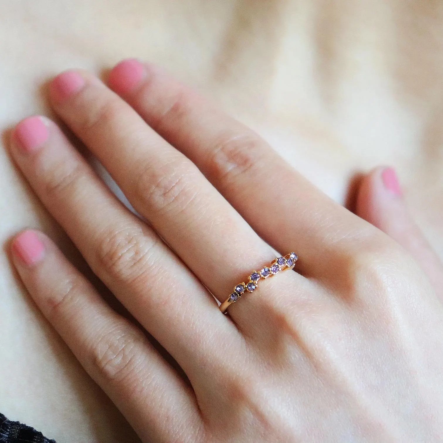 Dainty Amethyst Half Eternity Band Ring