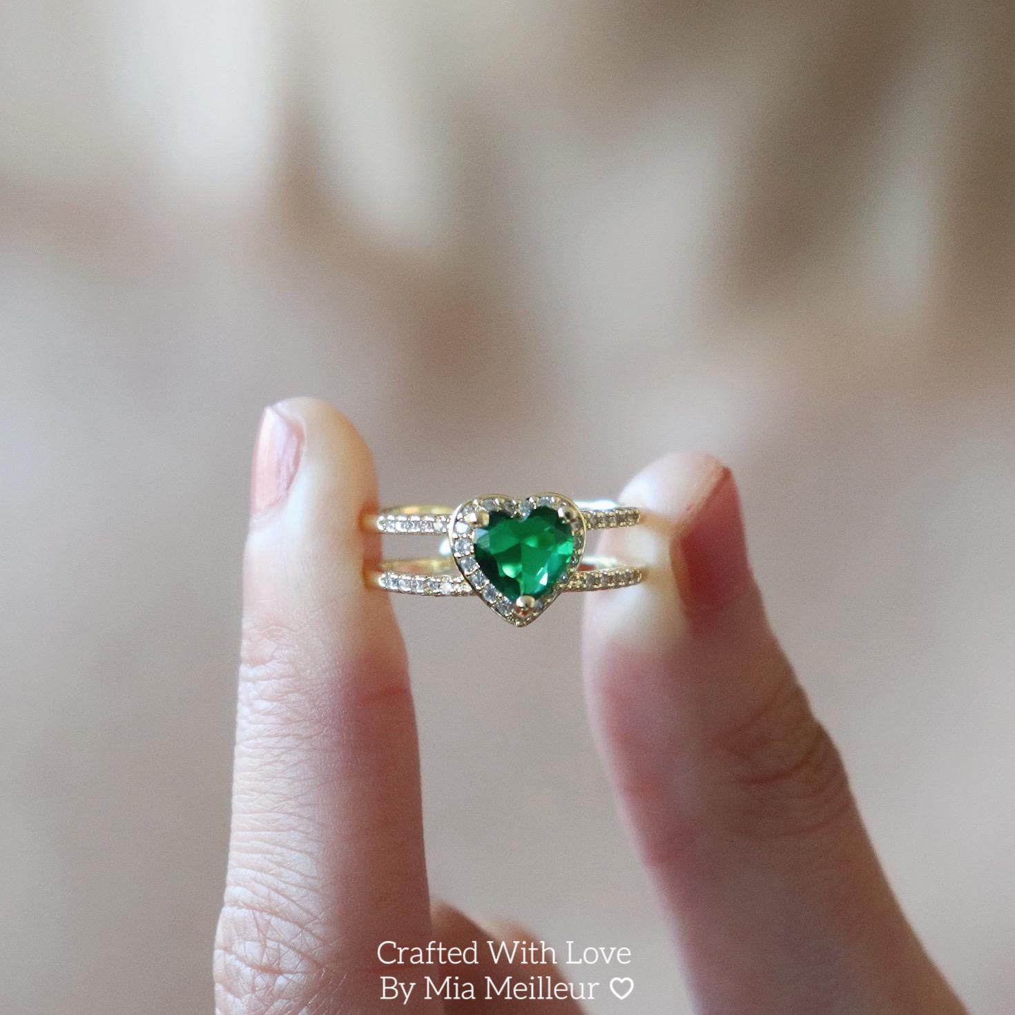 Emerald Heart Double Band Open Ring