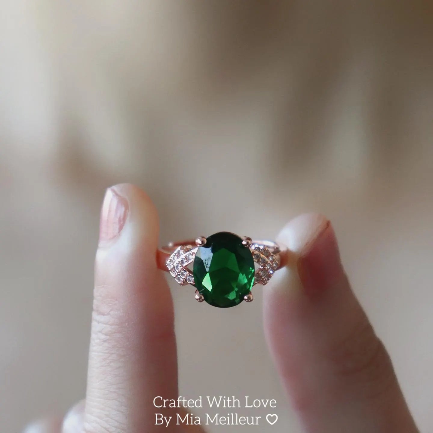 Oval Emerald Cluster Engagement Ring
