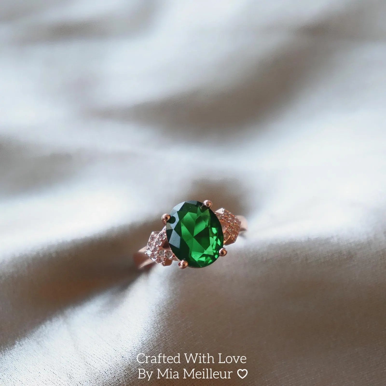Oval Emerald Cluster Engagement Ring