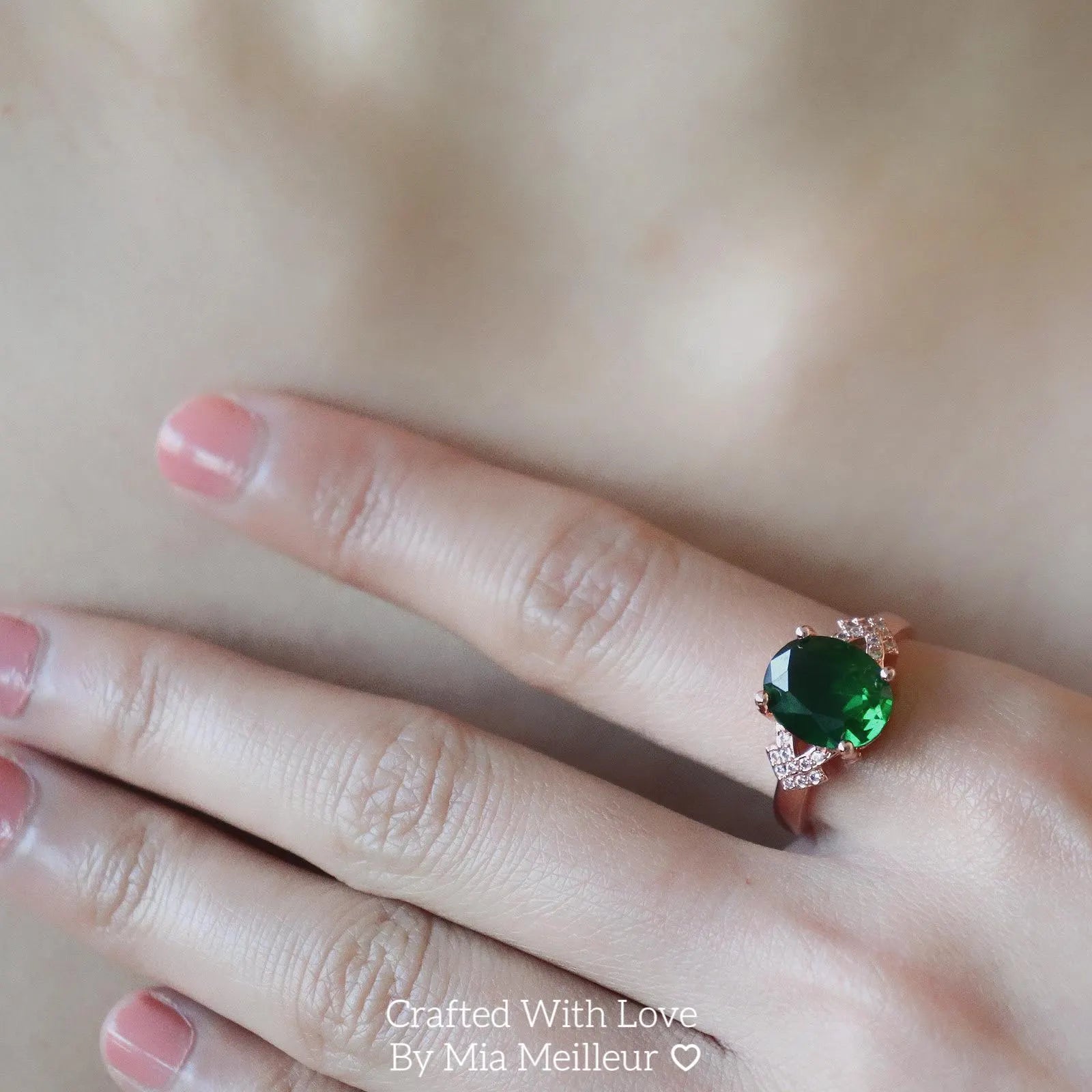 Oval Emerald Cluster Engagement Ring