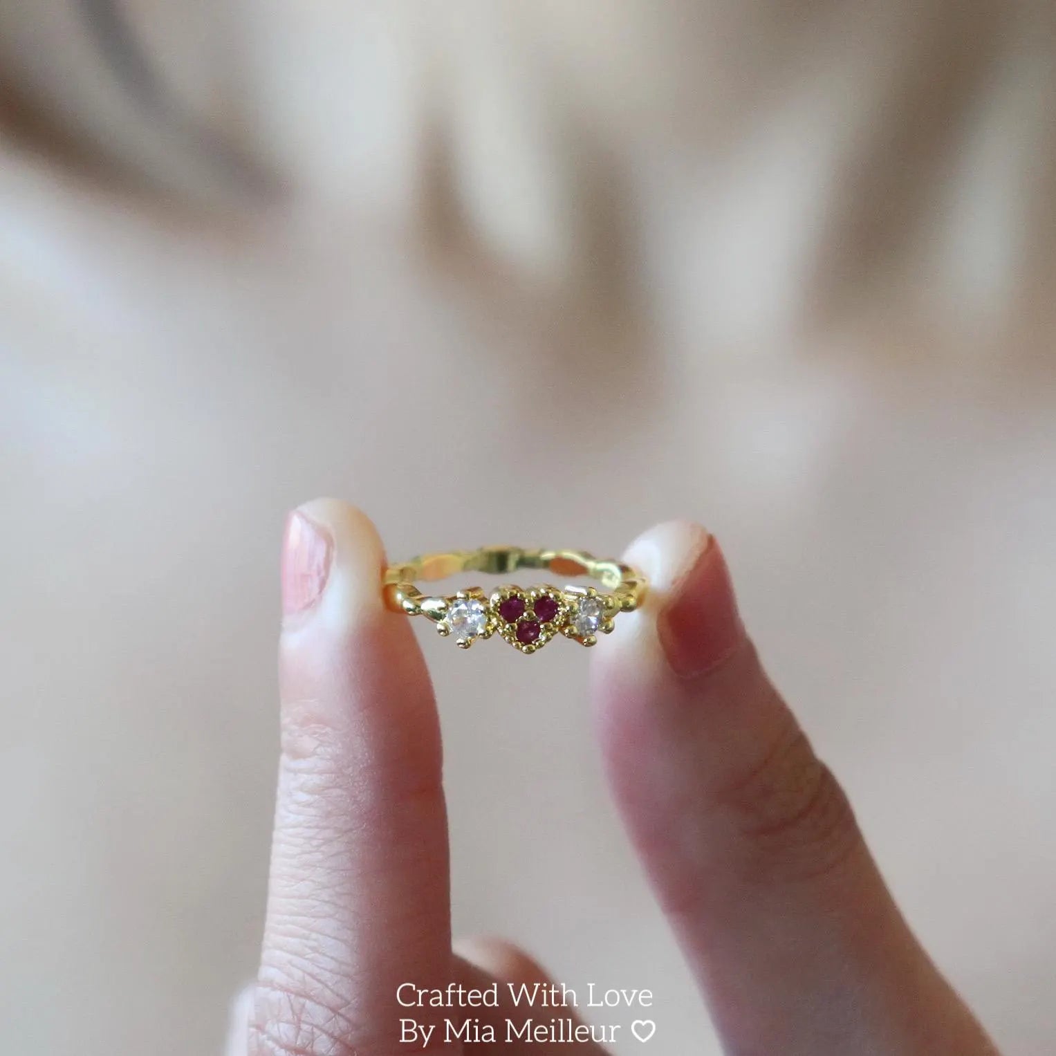 Dainty Ruby Heart Ring