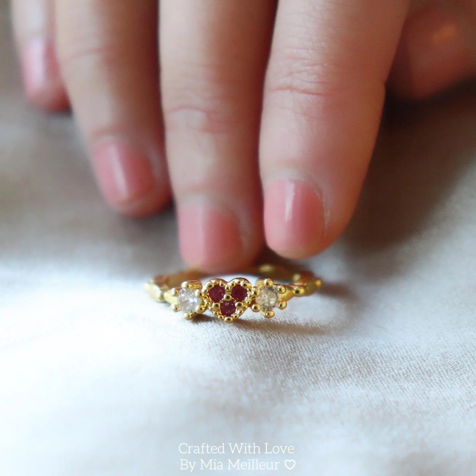 Dainty Ruby Heart Ring