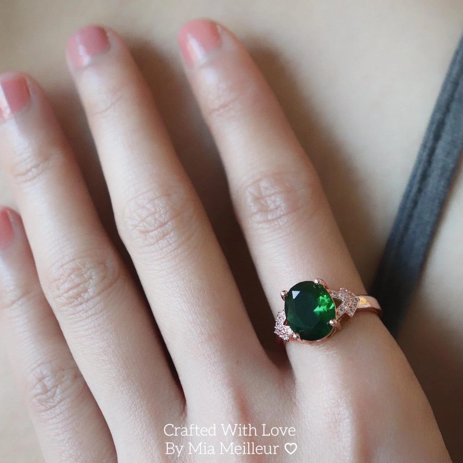 Oval Emerald Cluster Engagement Ring