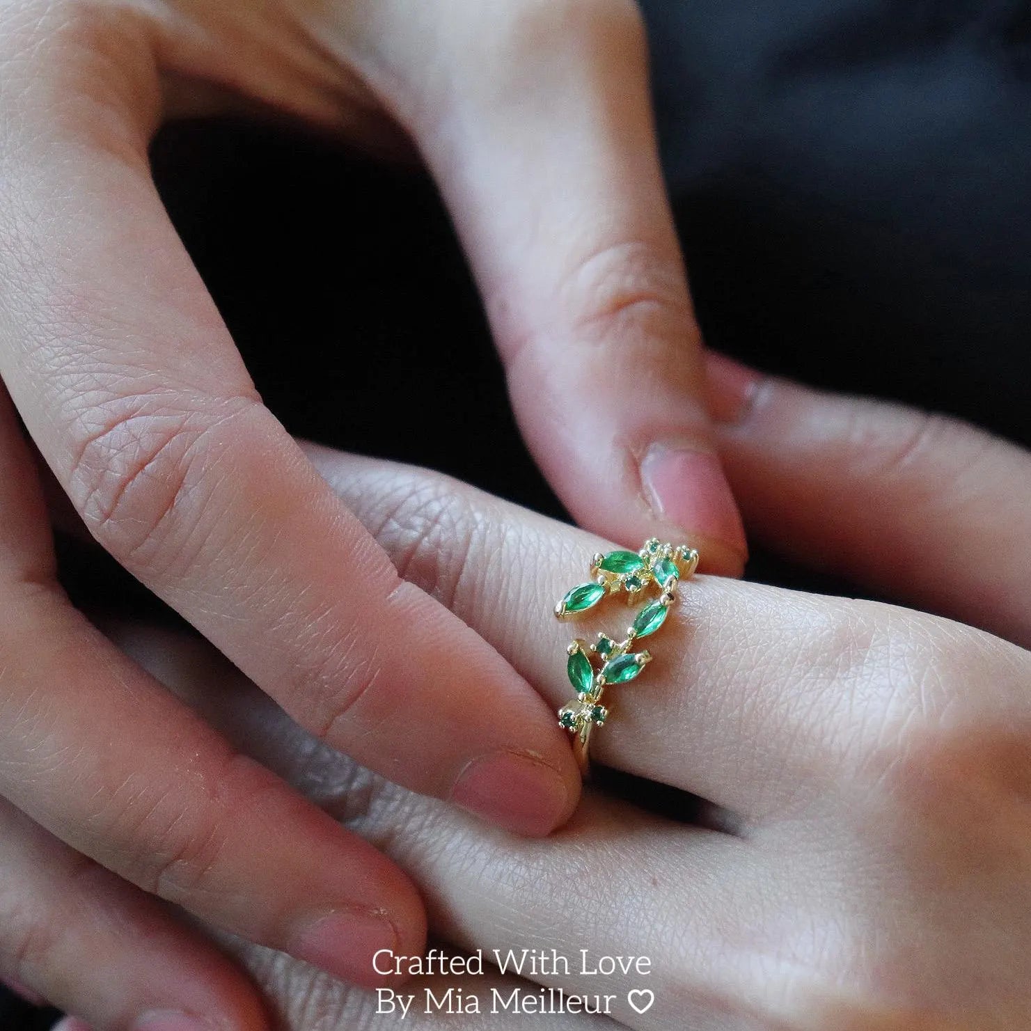 Dainty Emerald Leaf Open Ring