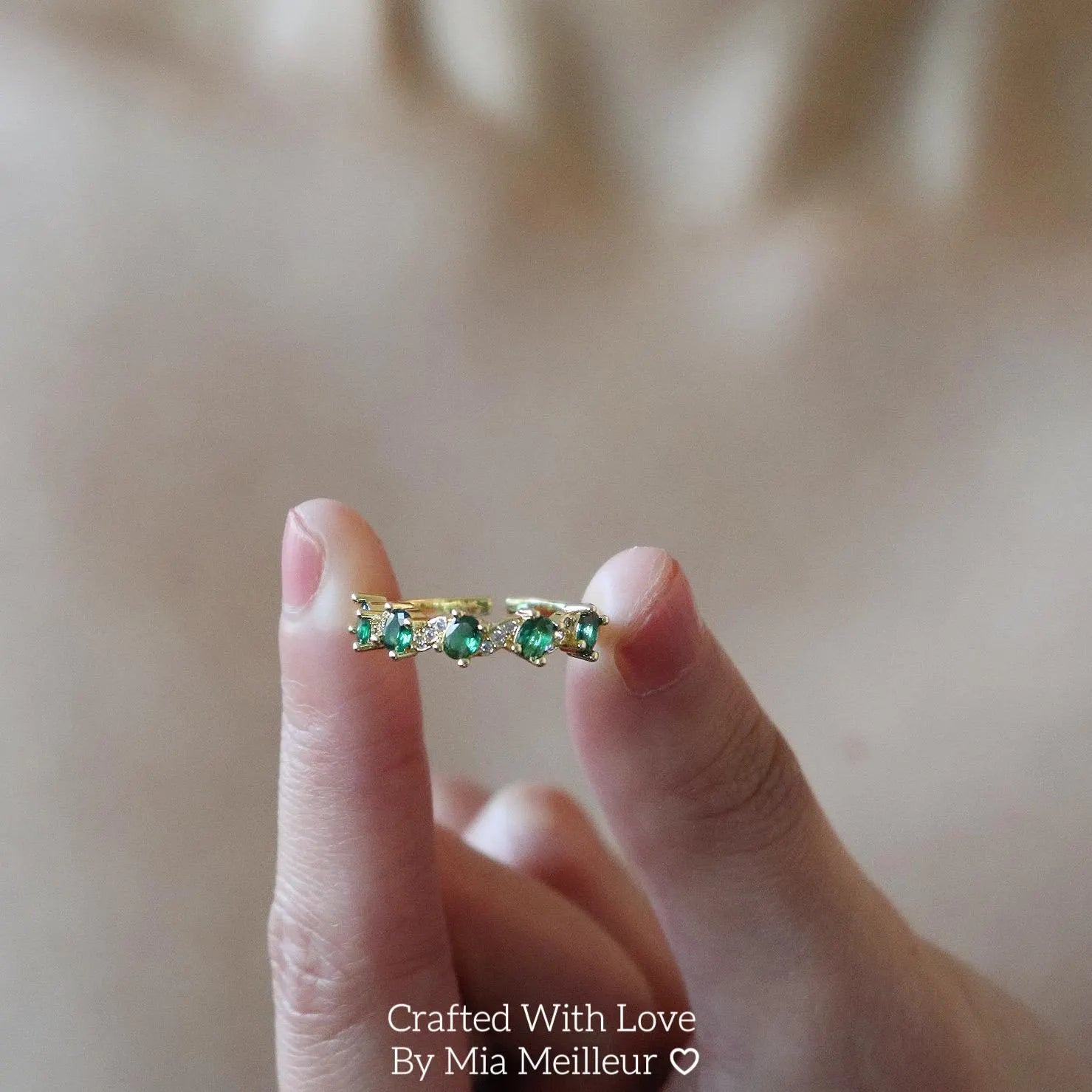 Dainty Emerald & Diamond Eternity Open Ring